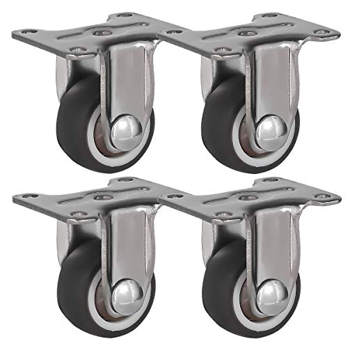 FactorDuty 4 Pack 1 Inch Small Non-Swivel Caster Wheels - Low Profile Rigid Fixed Stationery TPE Rubber Grey Wheels (120LB Capacity) - Perfect for Furniture, Carts, and DIY Projects