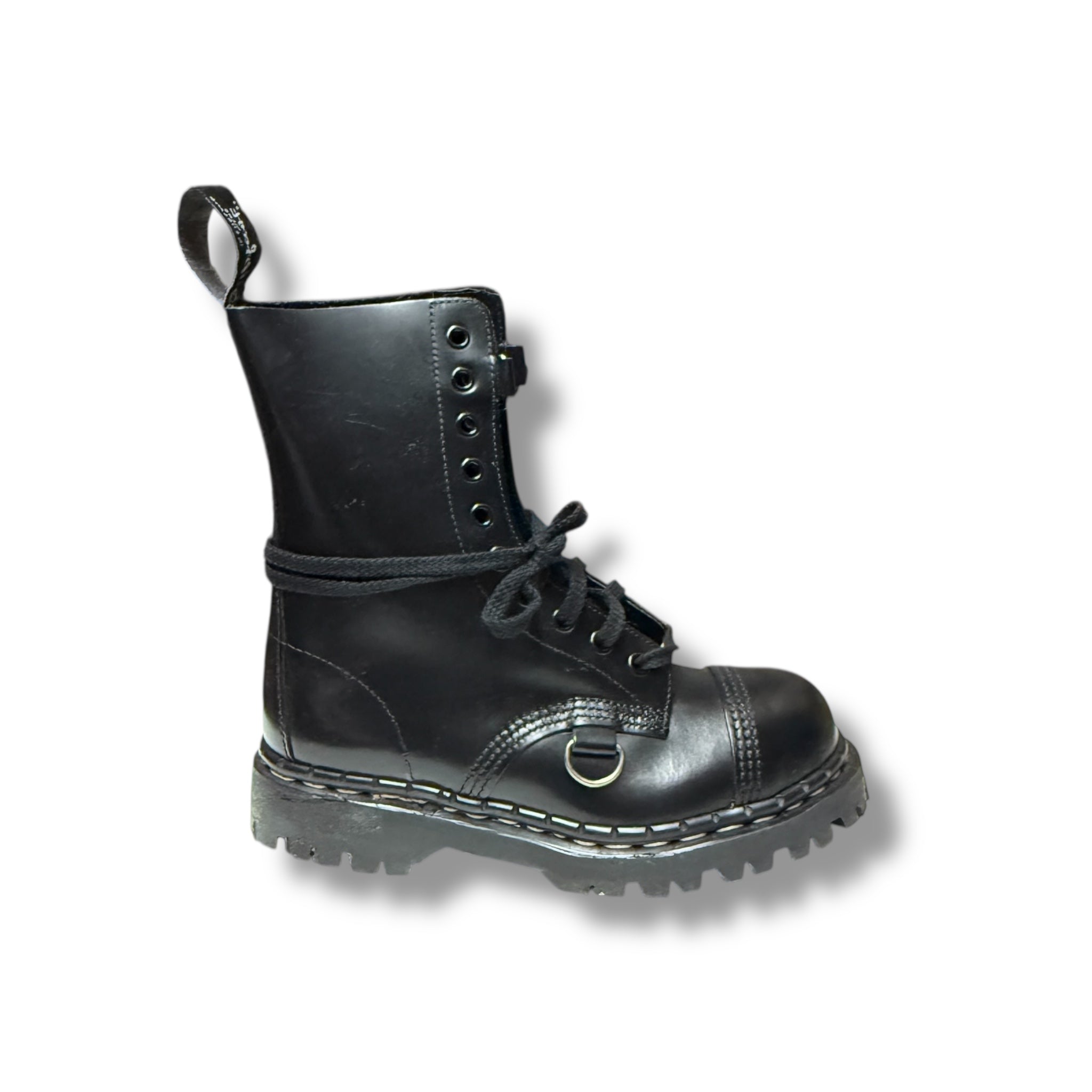 Gripfast Black Leather 10 Eye Steel Toe Work Boots - Heavy Duty Safety Shoes for Construction, Industrial & Motorcycle Riding