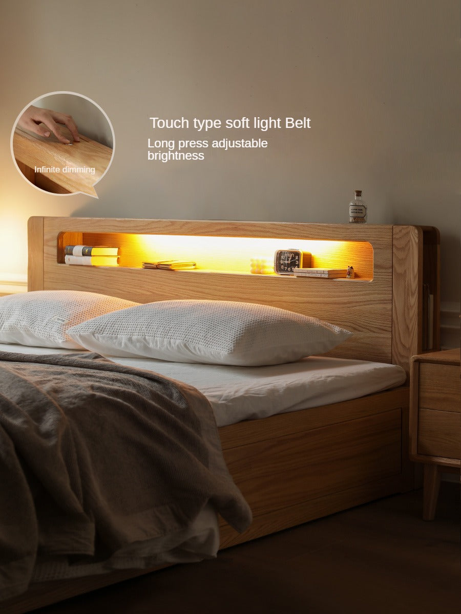 Premium Oak Solid Wood Luminous Box Bed - Durable Nightstand with Glow-in-the-Dark Features for Bedroom, Guest Room, and Kids Room Decor