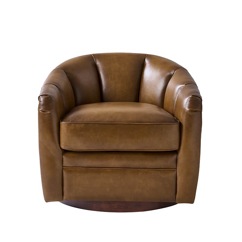 **Misha Barrel Armchair with Genuine Leather – Modern Living Room Chair for Home, Office & Lounge – Comfortable Leather Accent Chair**