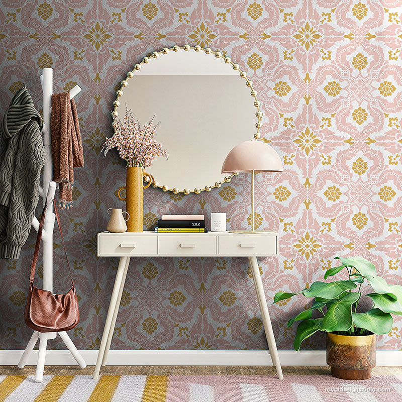 Santiago Tile Stencil - Reusable DIY Floor & Wall Tile Painting Template for Home Decor, Bathroom, Kitchen Backsplash - Perfect for Mosaic, Geometric & Moroccan Patterns