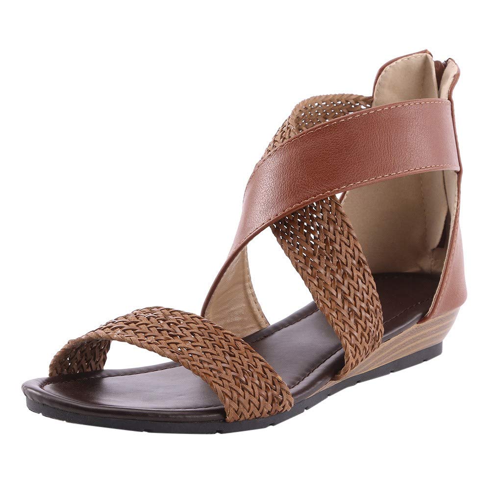 Women's Comfortable Roman Weave Beach Sandals with Zipper Detail - Casual Wedge Heel Summer Shoes for Walking, Vacation & Date Night | Perfect for Beach, Pool Parties, Travel & Outdoor Activities | Breathable & Stylish Footwear for Women