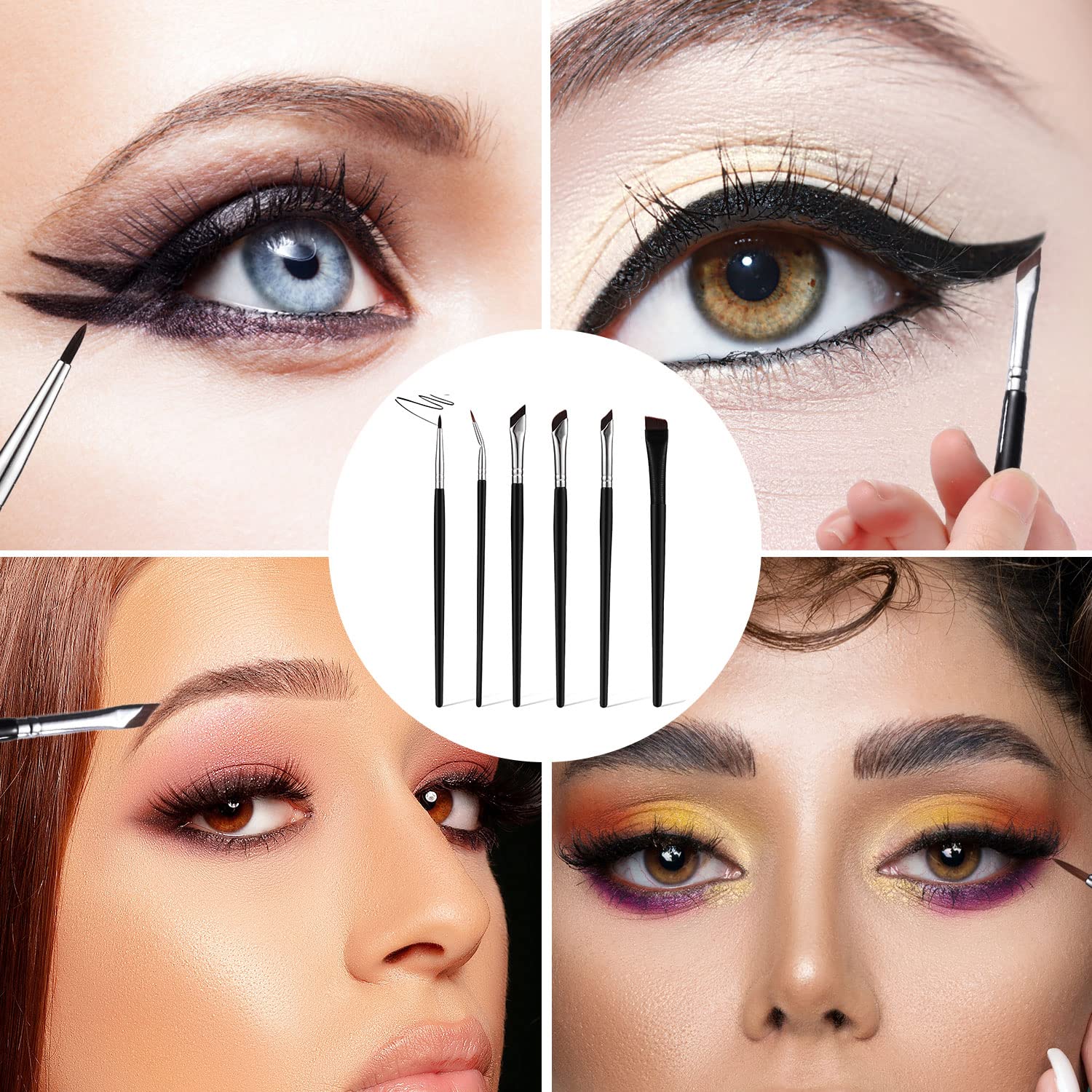 6pcs Angled Eyeliner Brush Set for Eyebrows & Makeup - Salon & Home Use