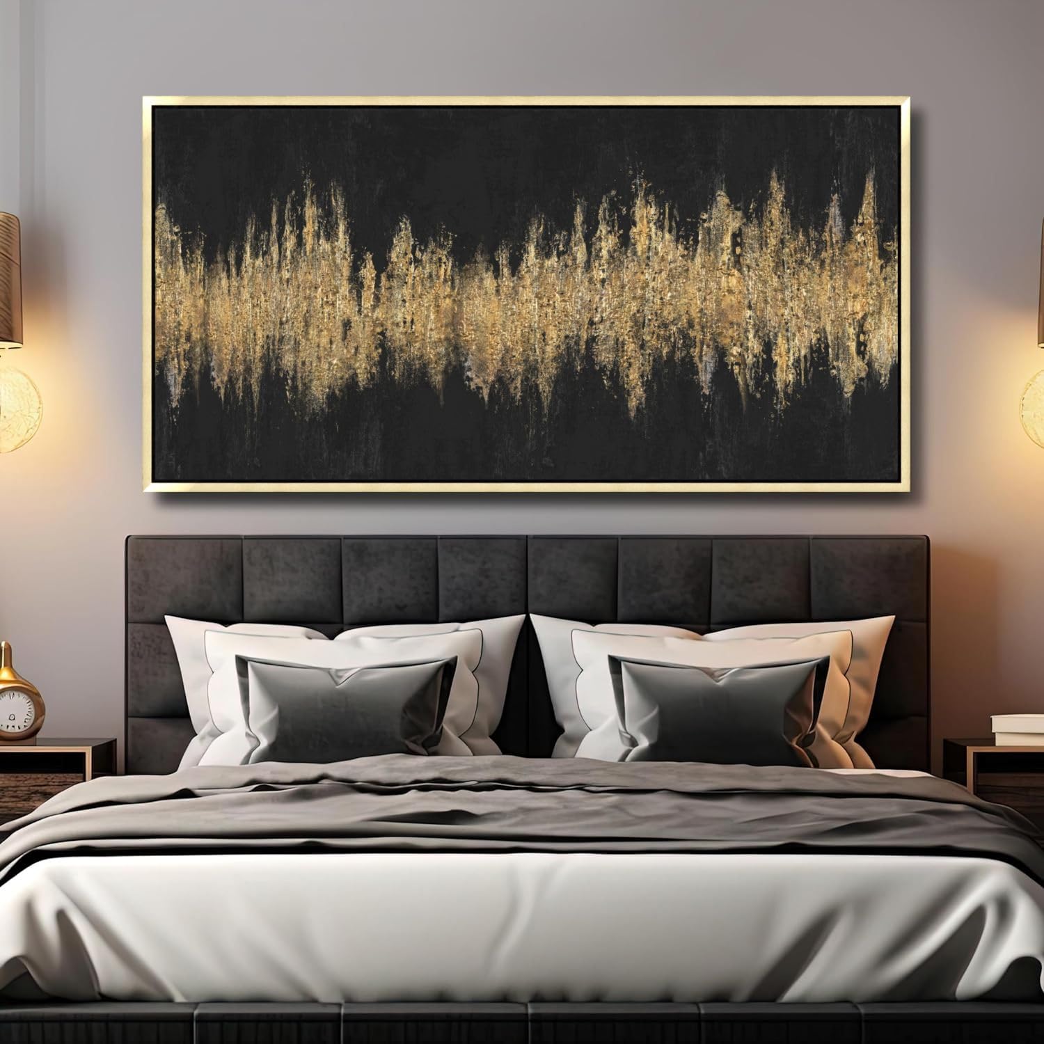 Abstract Black and Gold Modern Framed Wall Art - Large 30x60 Inch Textured Painting for Living Room & Bedroom Decor | Perfect for Contemporary Home & Office Spaces