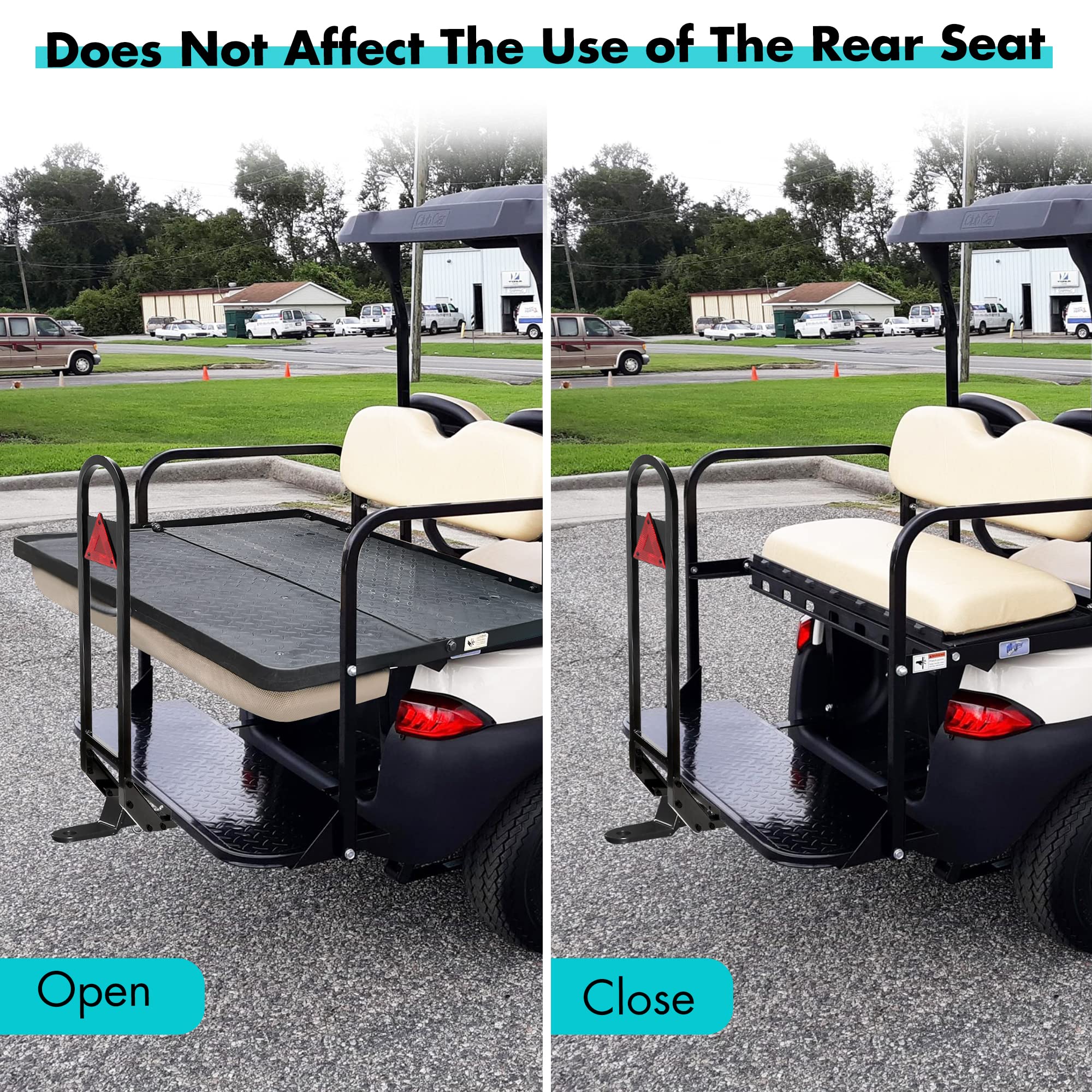 Universal Golf Cart Rear Seat Safety Grab Bar & Trailer Hitch with Receiver - Heavy Duty for Yamaha, Club Car, EZGO - Street Legal w/Triangle Safety Sign - Perfect for Golfing, Camping & Utility Hauling
