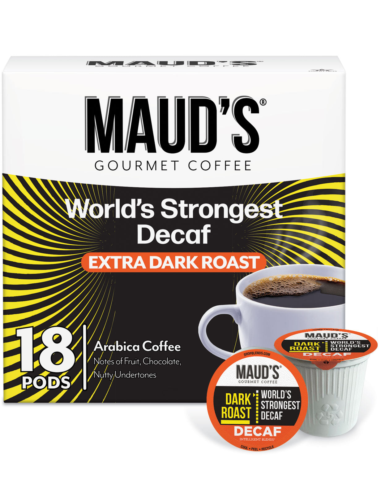 Maud's World's Strongest Decaf Dark Roast Coffee Pods - Premium Low Acid K-Cup Compatible Pods for Keurig Brewers | Perfect for Evening Relaxation & Sensitive Stomachs
