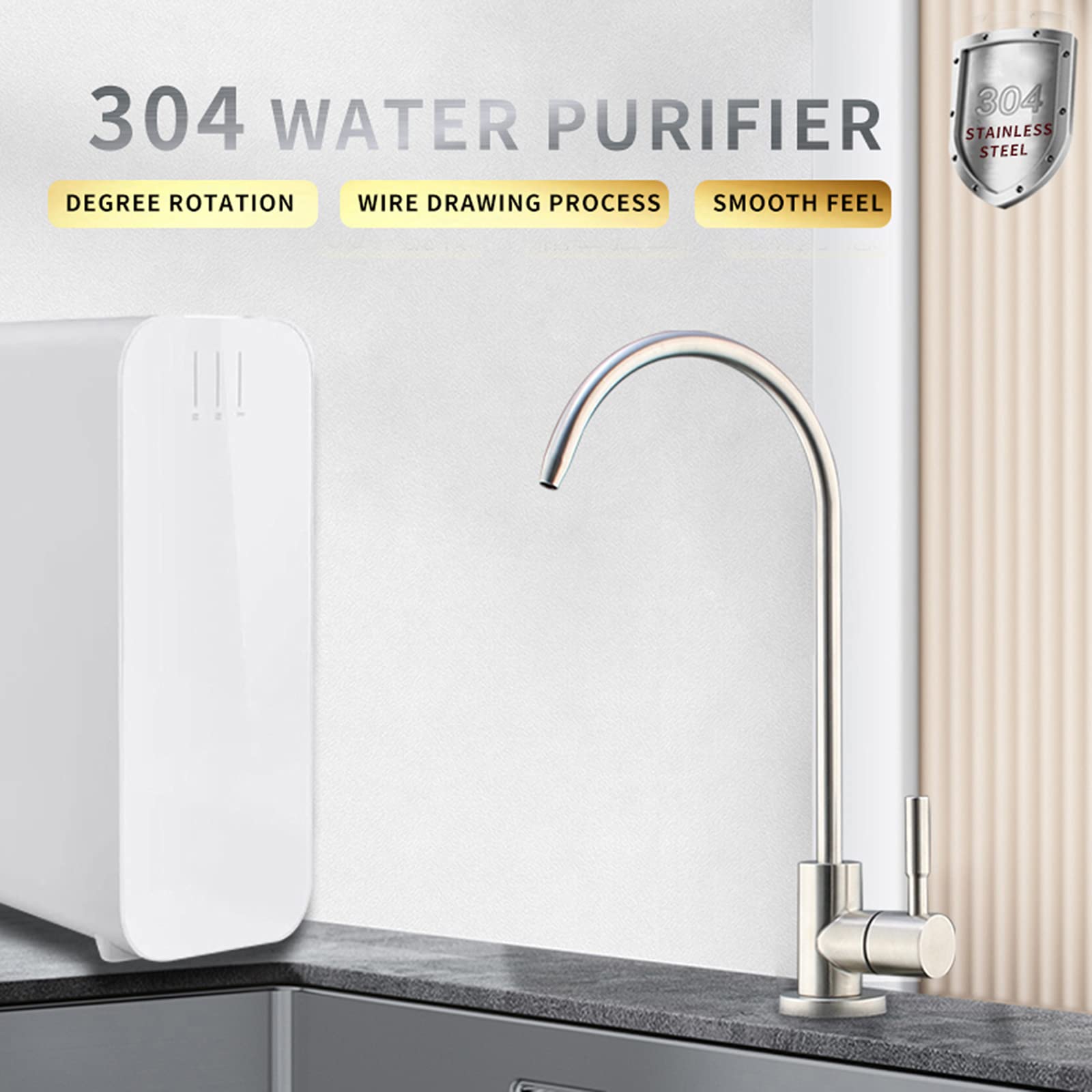 Lead-Free 304 Stainless Steel Water Filter Faucet for Kitchen Sink - Fits RO Systems