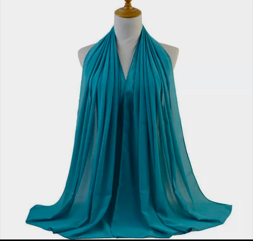 Elegant Teal Chiffon Long Hijab Scarf CH205 - Soft & Lightweight for Women, Perfect for Daily Wear, Prayer, and Special Occasions
