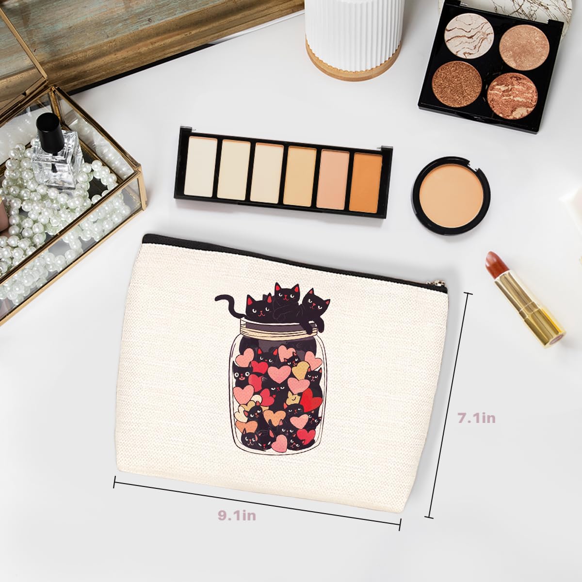 Wenboco Waterproof Cat Makeup Bag - Multicolor Fashion Pattern Cotton Linen Cosmetic Pouch for Women & Men - Perfect for Travel, Gym & Daily Essentials Storage