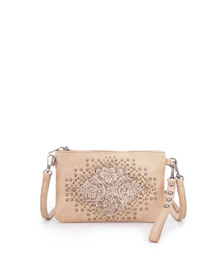 Montana West Genuine Leather Tooled Studded Crossbody Bag for Women - Stylish Western Boho Purse for Daily Use, Travel & Shopping