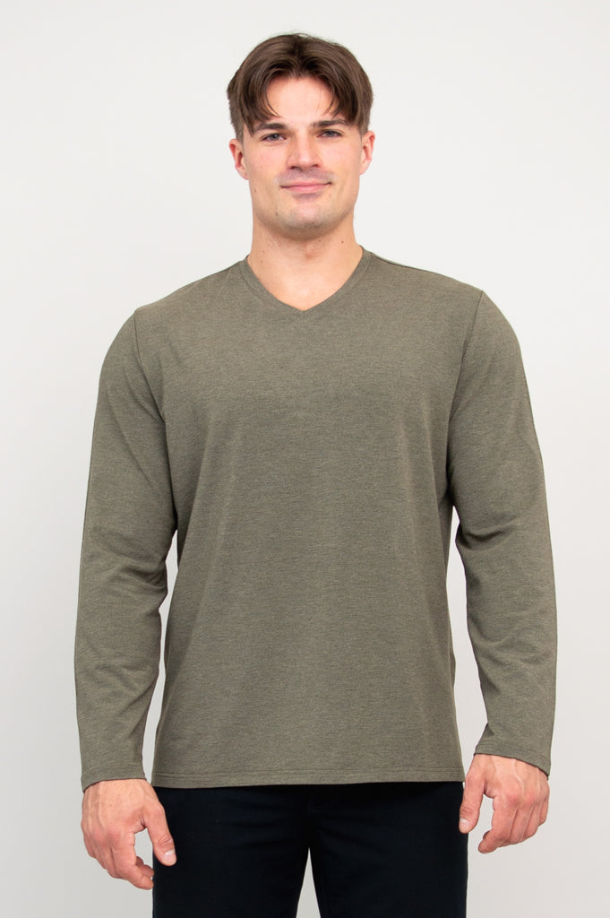 Adam Men's Long Sleeve Shirt - Yarn Dyed Khaki Bamboo Fabric - Comfortable Casual Wear for Office, Travel & Outdoor Activities
