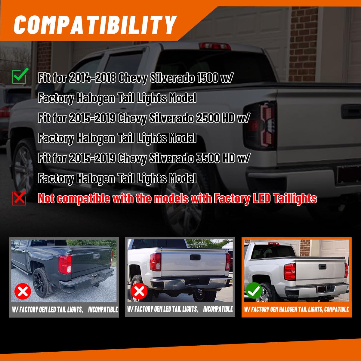 Nixon Offroad Full LED Tail Lights Assembly for 2014-2018 Chevy Silverado 1500 & 2015-2018 Silverado 2500HD/3500HD - Sequential Turn Signals, Clear Lens - Upgrade Your Truck's Style & Safety for Night Driving & Off-Road Adventures