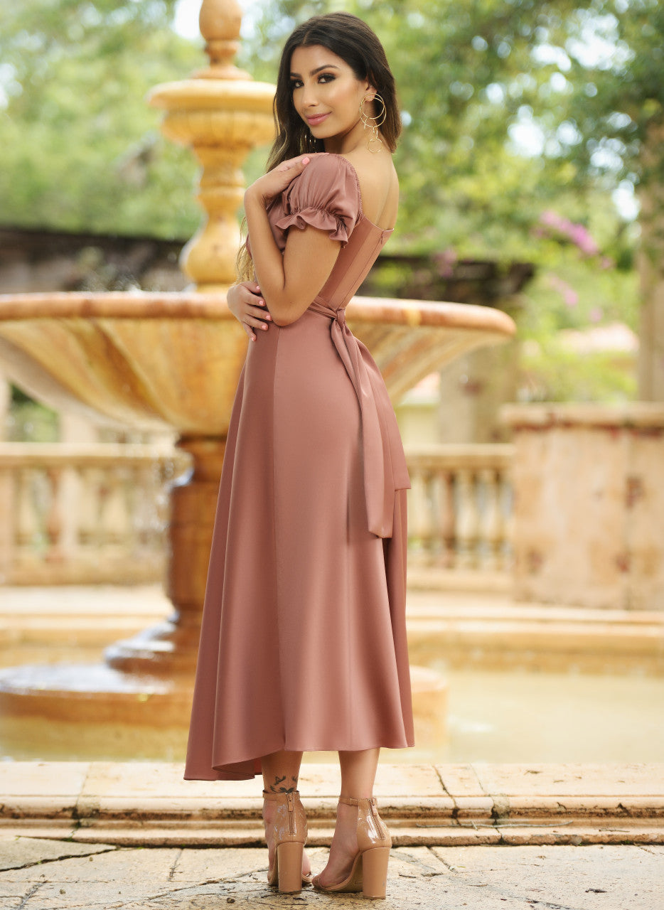 Maldives Midi Dress in Mauve - Flowy Summer Beach Dress for Vacation, Resort Wear & Boho Chic Outfits