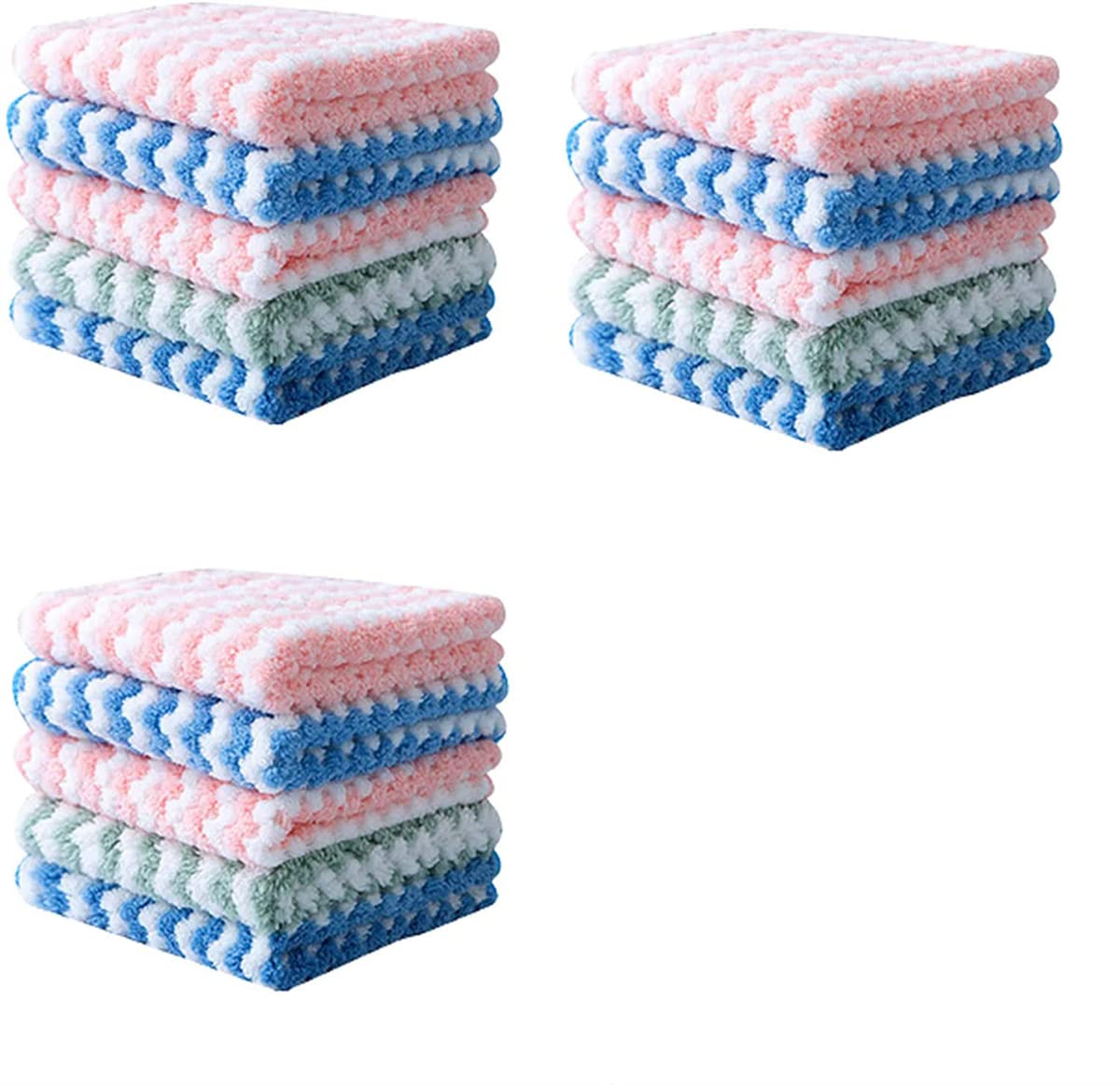 Super Absorbent Microfiber Cleaning Cloths - 15 Pack Reusable Coral Fleece Dish Towels for Kitchen, Bathroom & Household Cleaning | Multipurpose Scouring Pads for Countertops, Dishes & Glass Surfaces