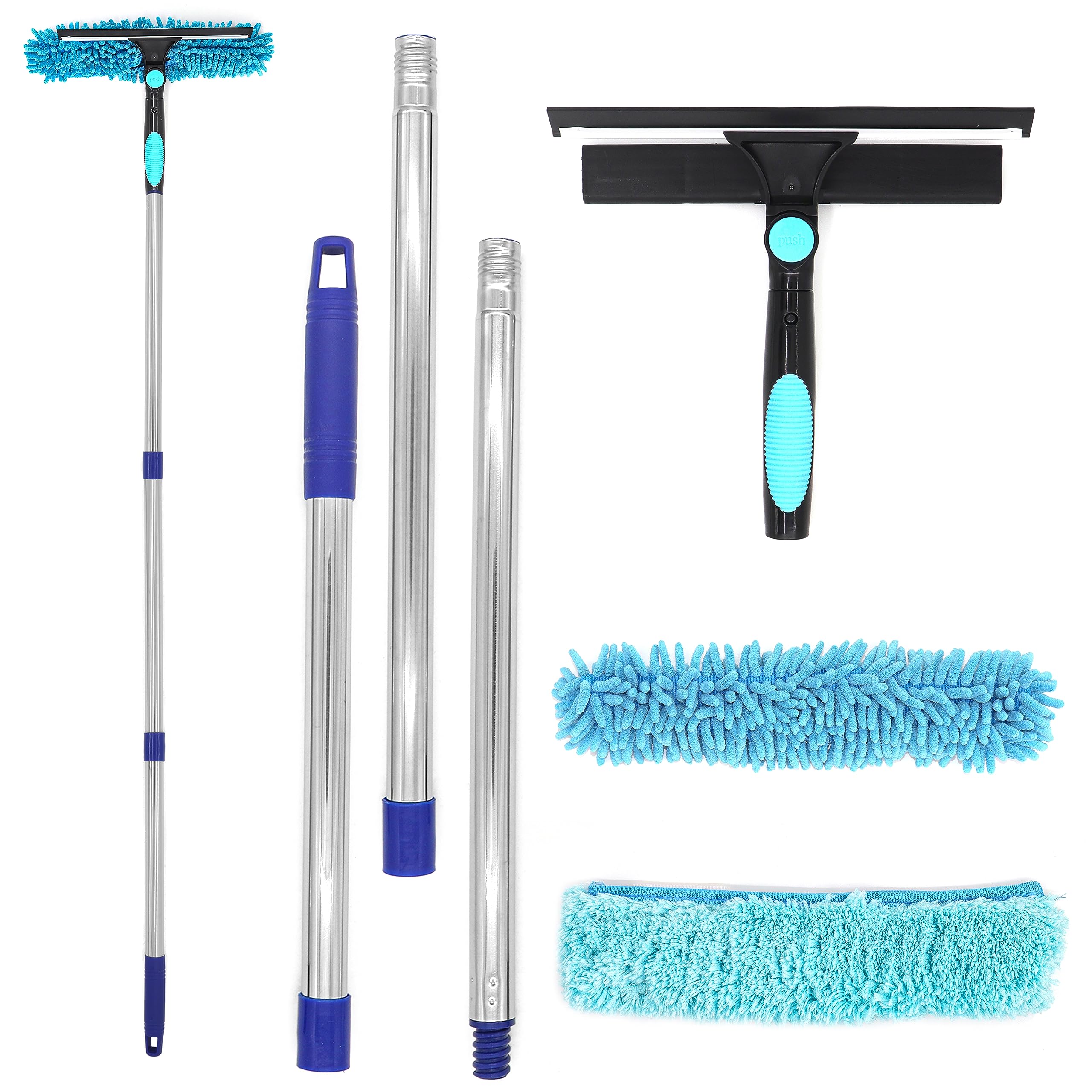Rotatable 2-in-1 Window Cleaner with Pole - for Home & Car Glass Cleaning