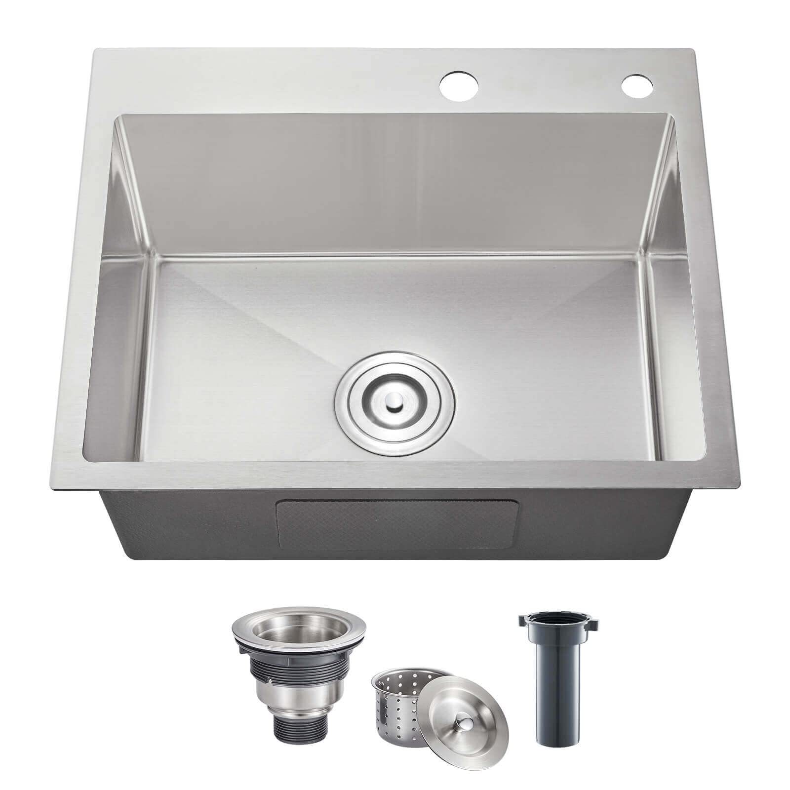 POPFLY 24×18 Inch Topmount Handmade Single Bowl 18 Gauge 304 Stainless Steel Kitchen Sink, Brushed Finish, Overmount Design for Modern and Farmhouse Kitchens