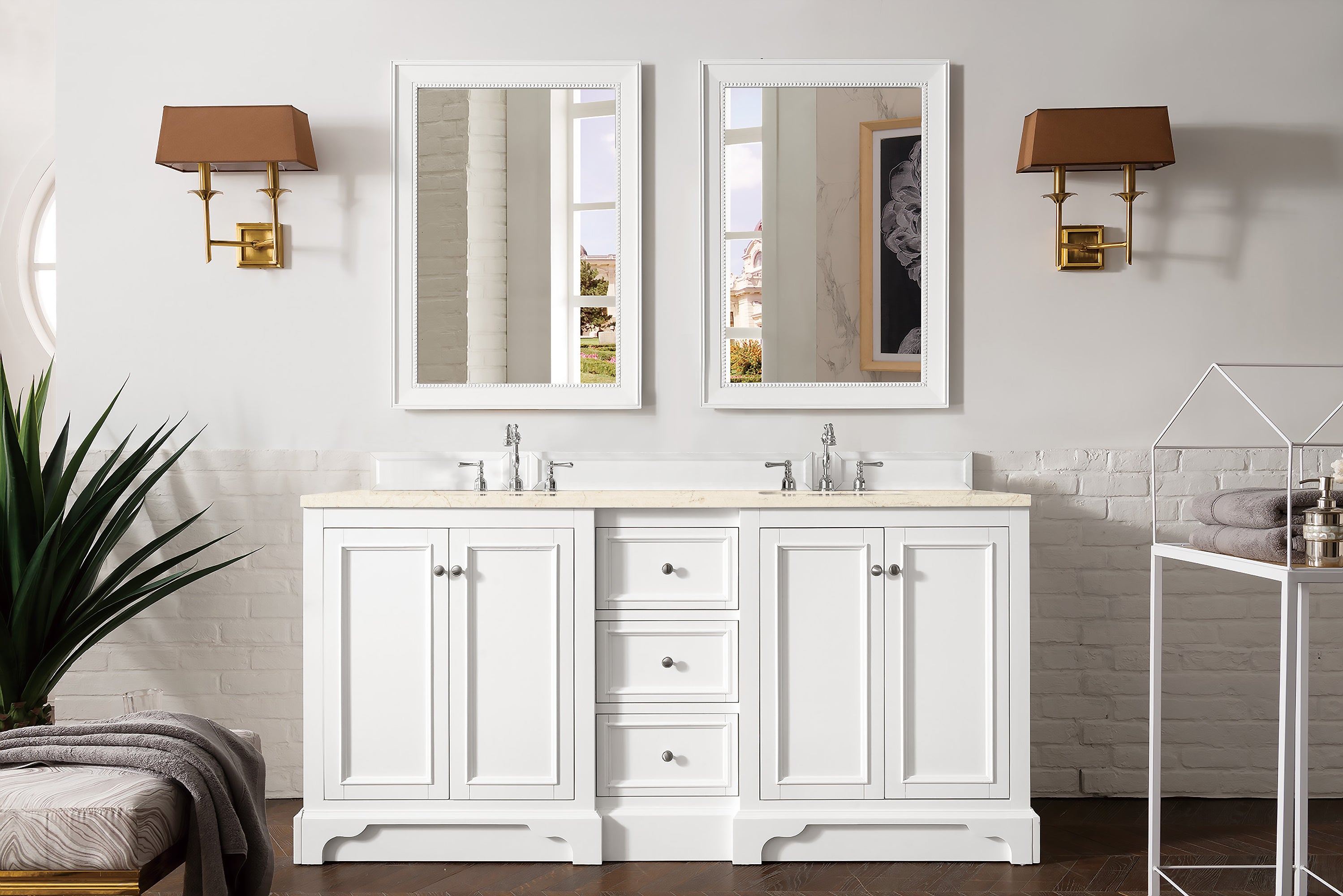 De Soto 72 Inch Double Vanity with 3CM Eternal Marfil Quartz Top in Bright White - Perfect for Modern Bathroom Renovation & Luxury Home Upgrade