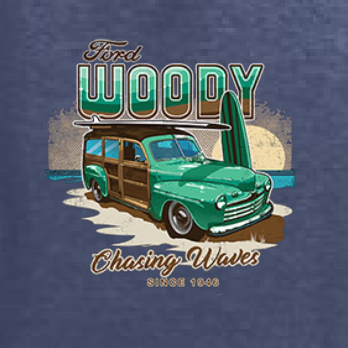 Vintage 1946 Ford Woody Chasing Waves Graphic Hoodie - Wild Bobby Retro Unisex Sweatshirt | Perfect for Beach Outings, Car Enthusiast Gifts & Casual Streetwear