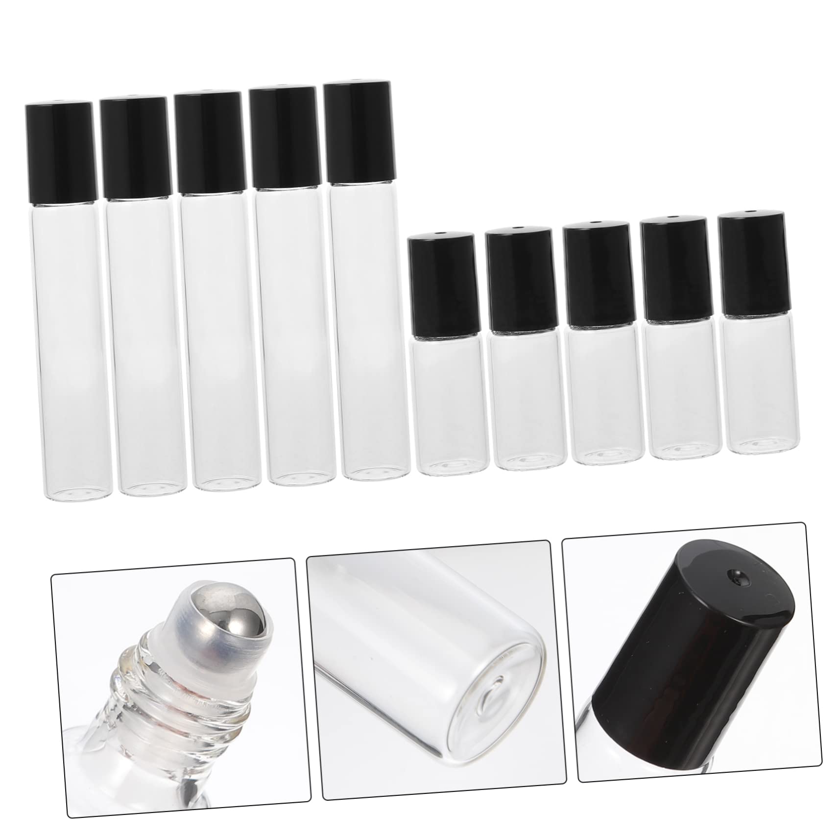 Minkissy 10 Pack Travel Roller Bottles - Leakproof Glass Essential Oil Dispenser & Makeup Containers - Perfect for Toiletries, Aromatherapy, Skincare & On-the-Go Use