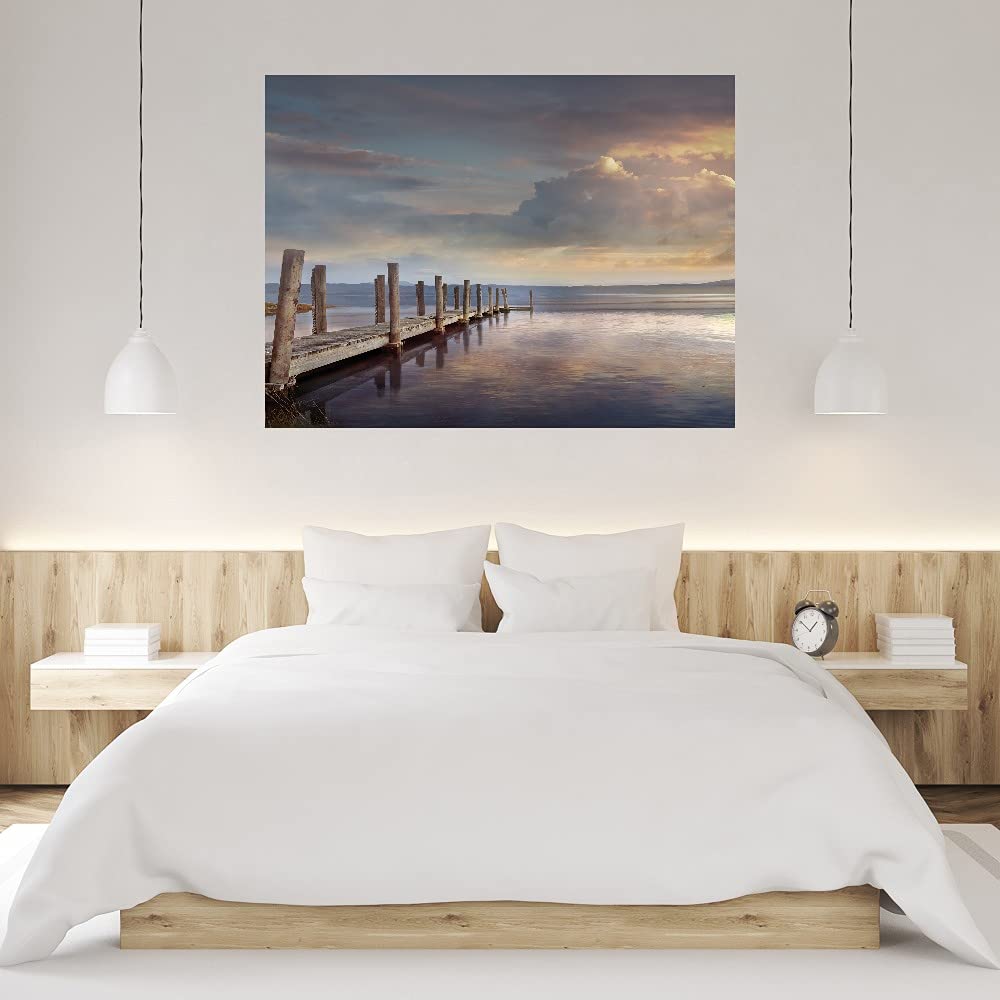Evening Reflection Canvas Wall Art - 43x32 Inch Hand-Painted Fine Art Print by Mike Calascibetta - Ready to Hang Home Decor for Living Room, Bedroom, Office - Perfect for Modern & Contemporary Interior Design