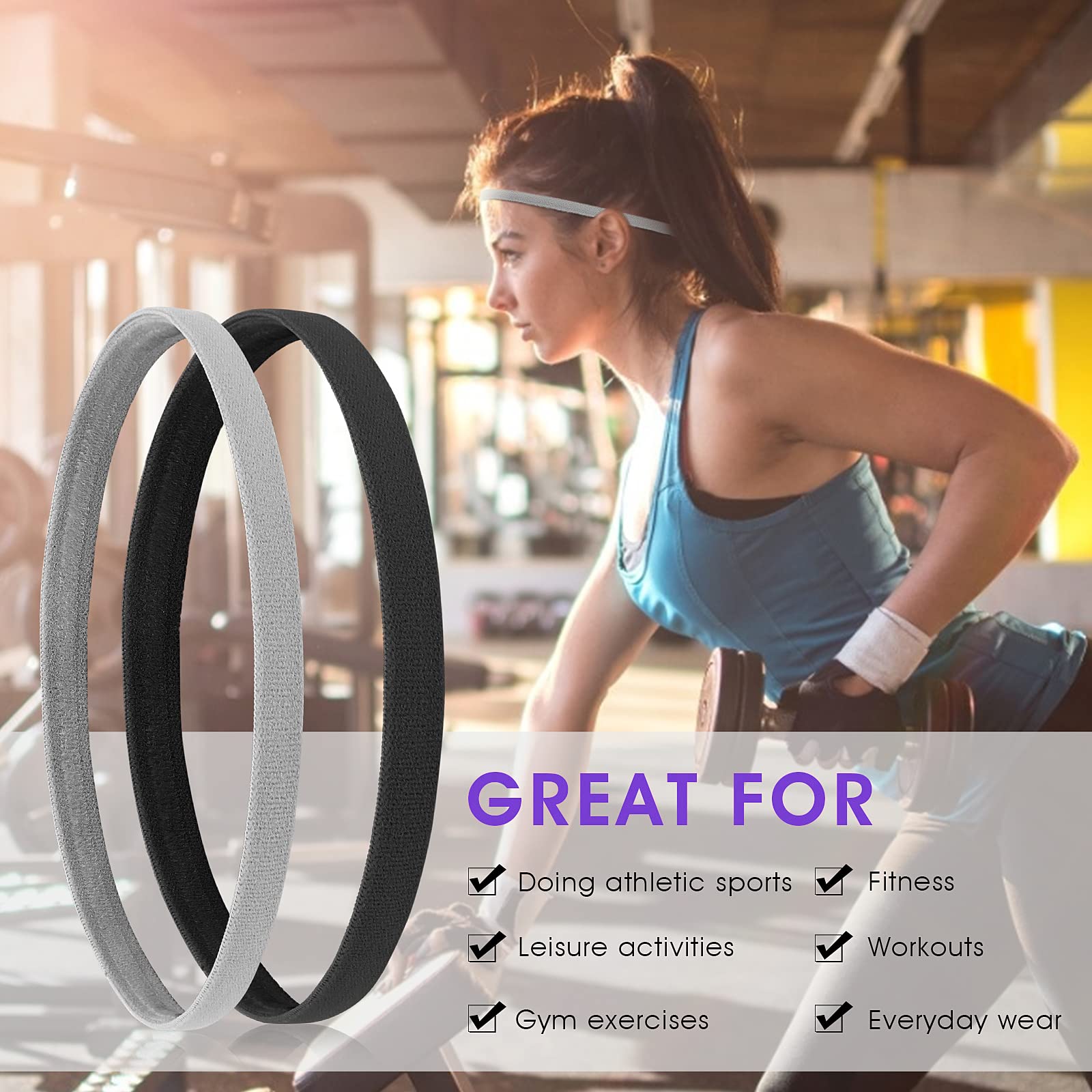 Sibba 4-Pack Non-Slip Silicone Grip Athletic Headbands - Thin Elastic Sports Hair Bands for Men, Women, Boys & Girls - Perfect for Yoga, Running, Soccer & Workout Sweat Protection