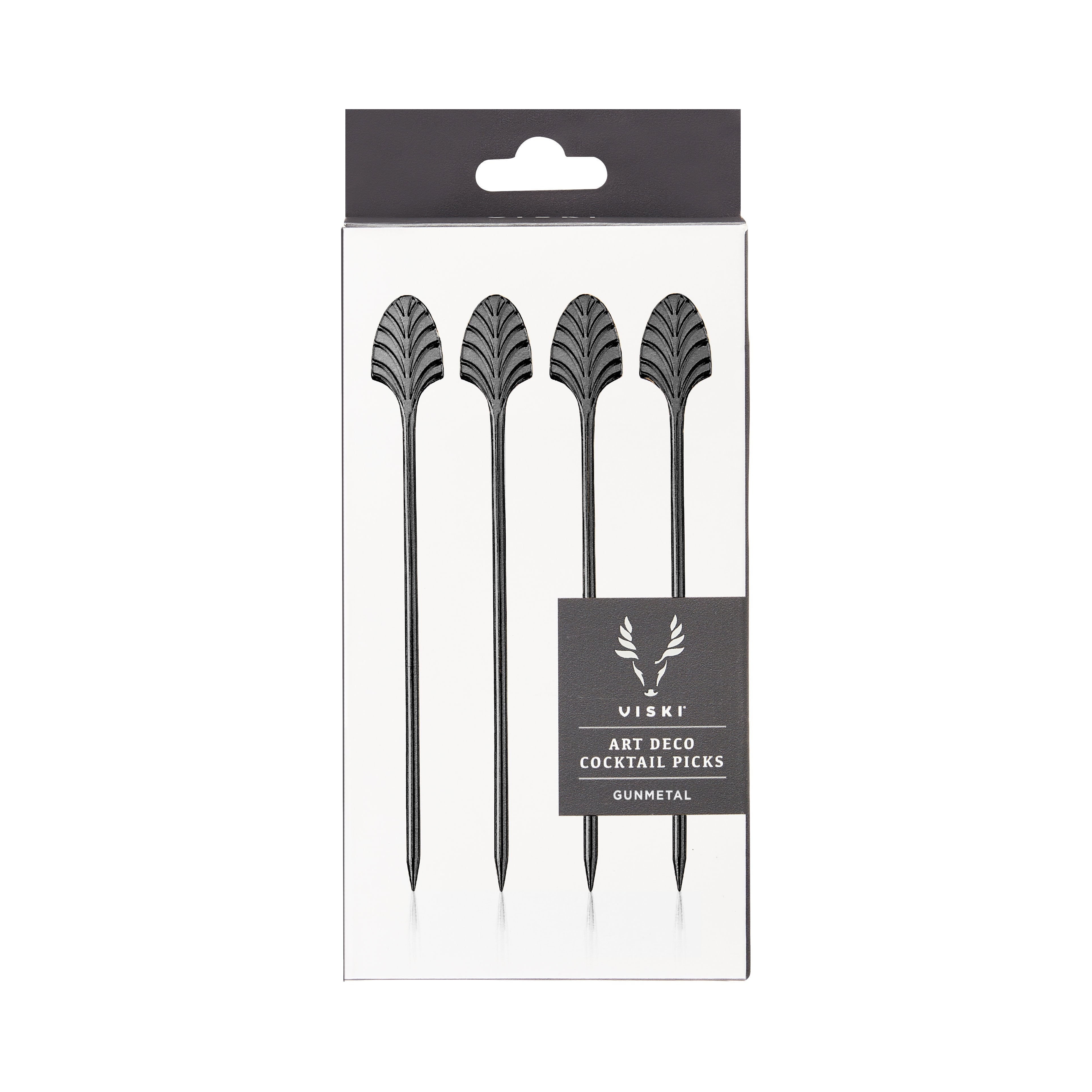 Art Deco Cocktail Picks - Set of 4 Gunmetal Bar Accessories for Martini, Olive, and Garnish - Perfect for Home Bars, Parties, and Entertaining