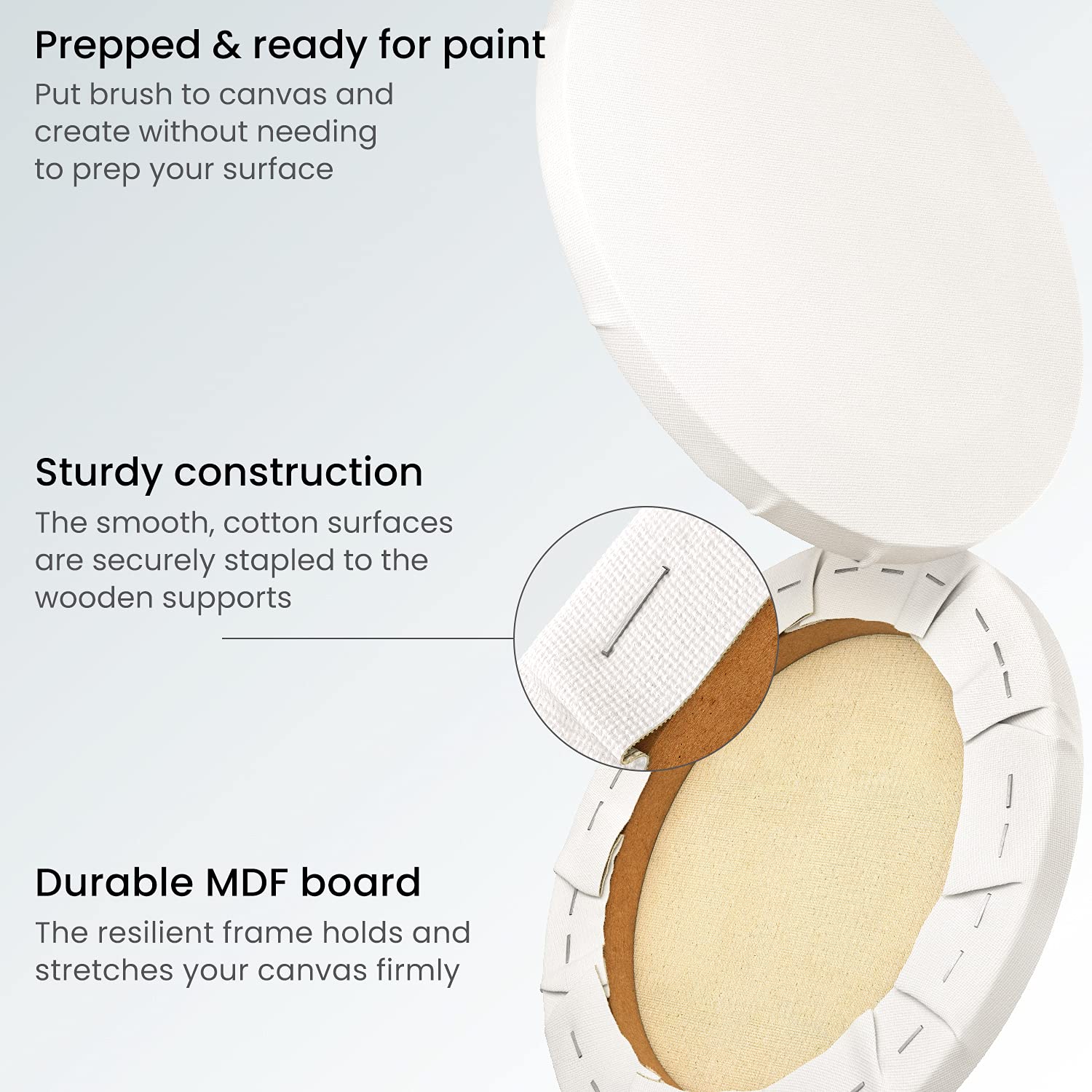 ARTEZA 10 Inch Round Stretched Canvas - Pack of 8 Blank White Painting Panels for Acrylic, Oil & Gouache - Perfect for Artists, Beginners & Home Decor (Wall Art, DIY Projects, Studio Work)