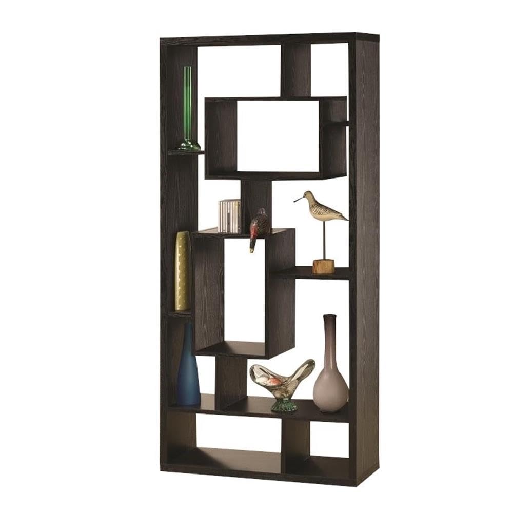 Allora Modern Asymmetrical Cube Bookcase - Black Wooden Bookshelf for Living Room, Office & Bedroom Storage