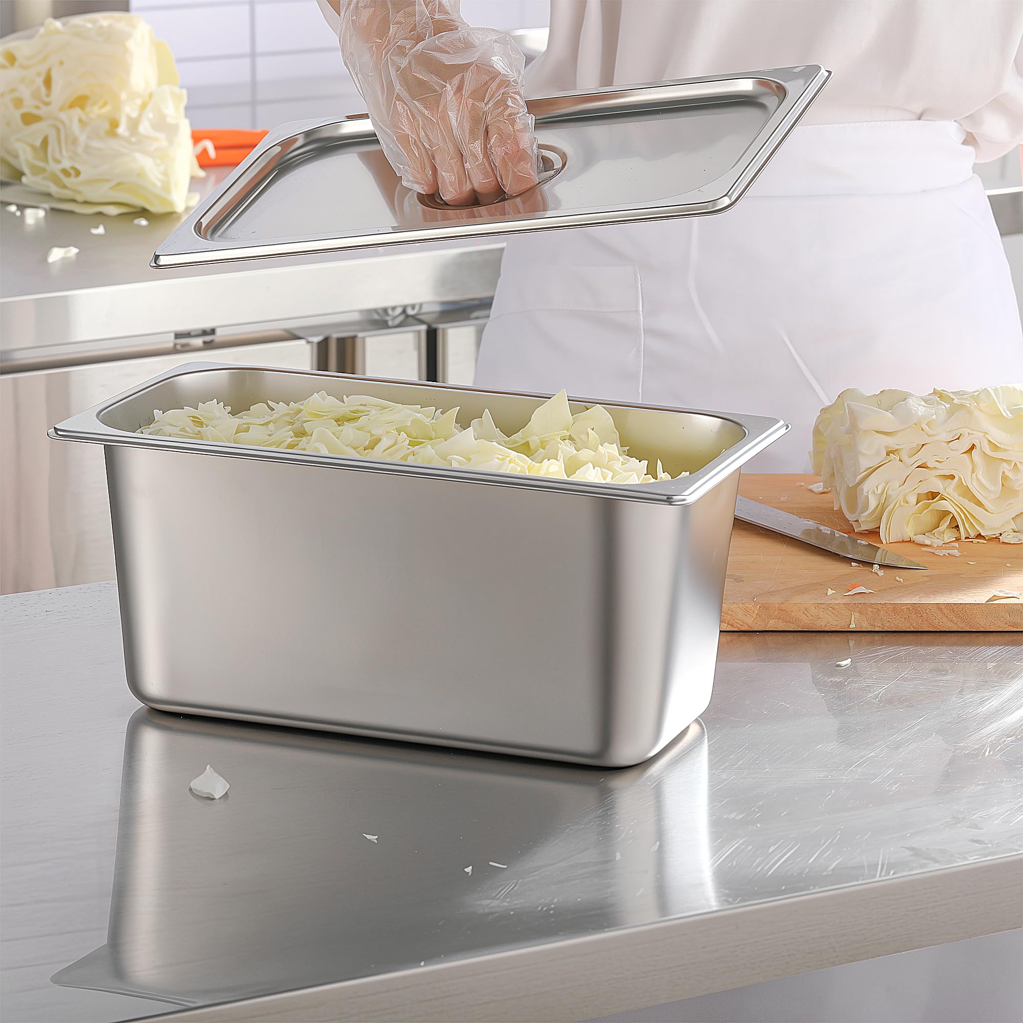 1/3 Size Commercial Stainless Steel Steam Table Pan with Lid - 6 Inch Deep Hotel Food Pan (6 Pack) for Buffet, Catering, Restaurants & Party Supplies | Durable Kitchenware for Food Warming, Serving & Storage