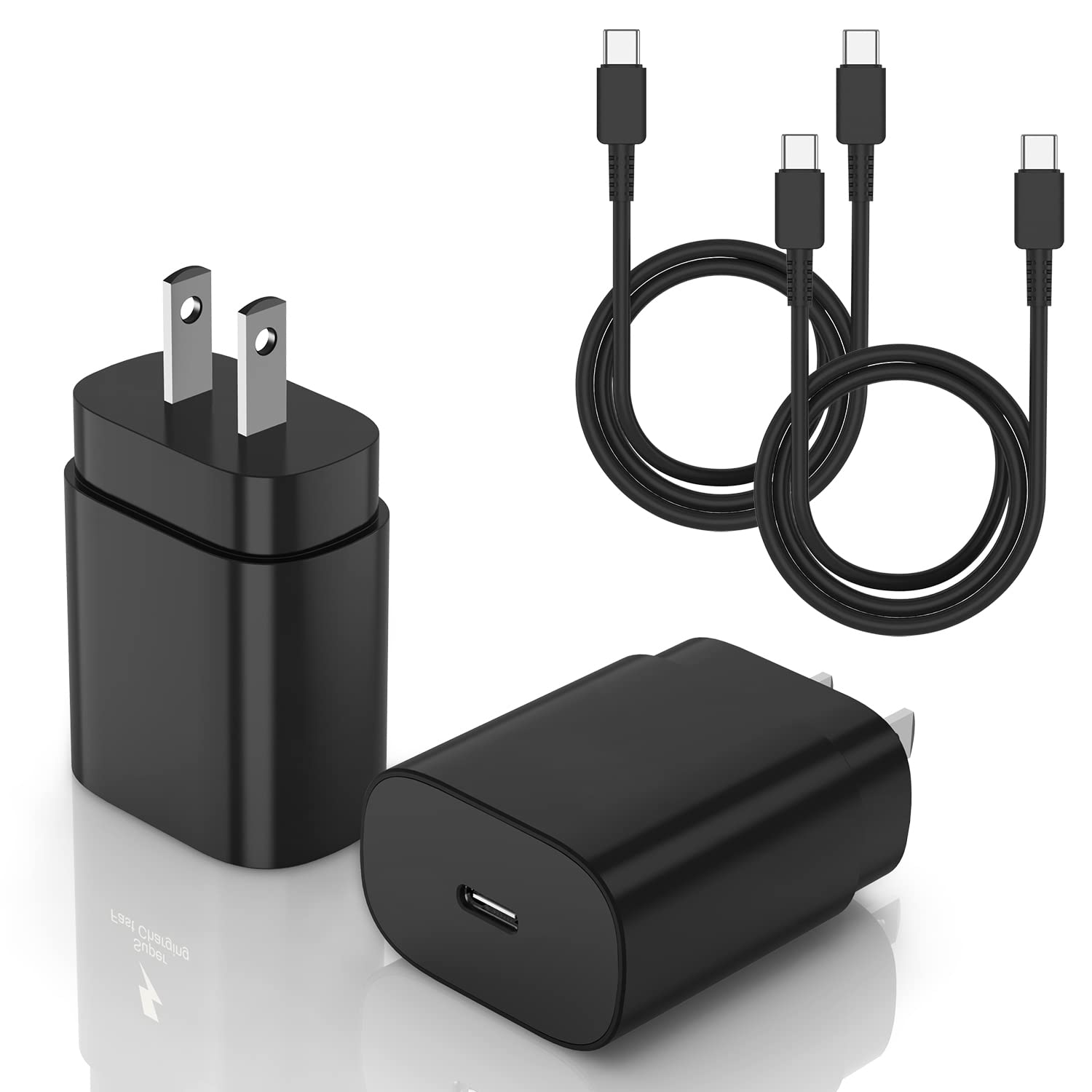 25W Super Fast Charging Block & 10ft USB-C to USB-C Cable 2-Pack for Samsung Galaxy S25/S24 Ultra/S24/S23/S22/S21/S20 (Ultra/Plus), iPad Pro/Air/Mini - Compatible with Android Phones & Tablets | Perfect for Home, Office & Travel Charging