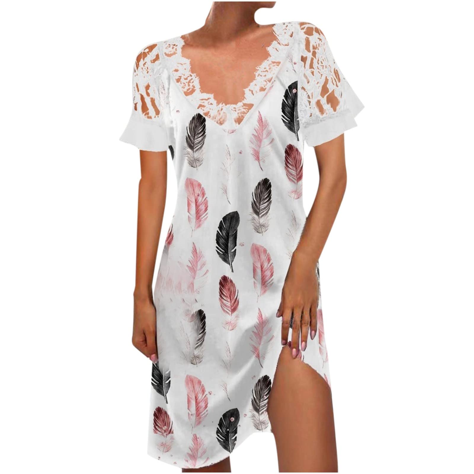 ULFANG Women's Sexy Printed V-Neck Chiffon Mini Dress - Short Sleeve Spring/Summer Cocktail Party Dress for Homecoming, Date Night & Special Occasions