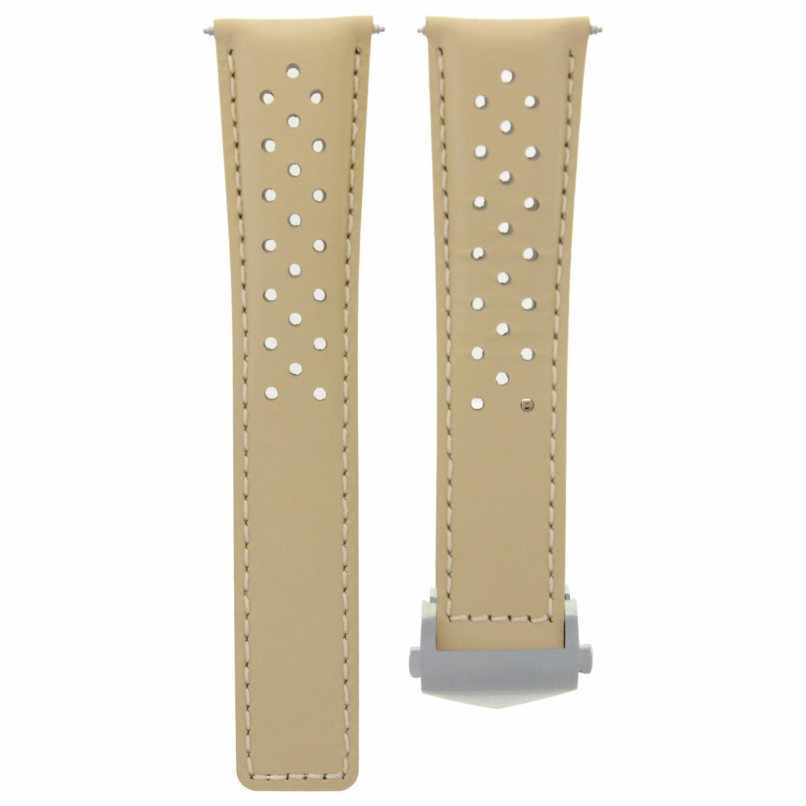22mm Beige Genuine Leather Watch Band Strap for Tag Heuer Monaco & Carrera 1887 - Quick Release Clasp | Replacement Watch Strap for Men, Business & Casual Wear