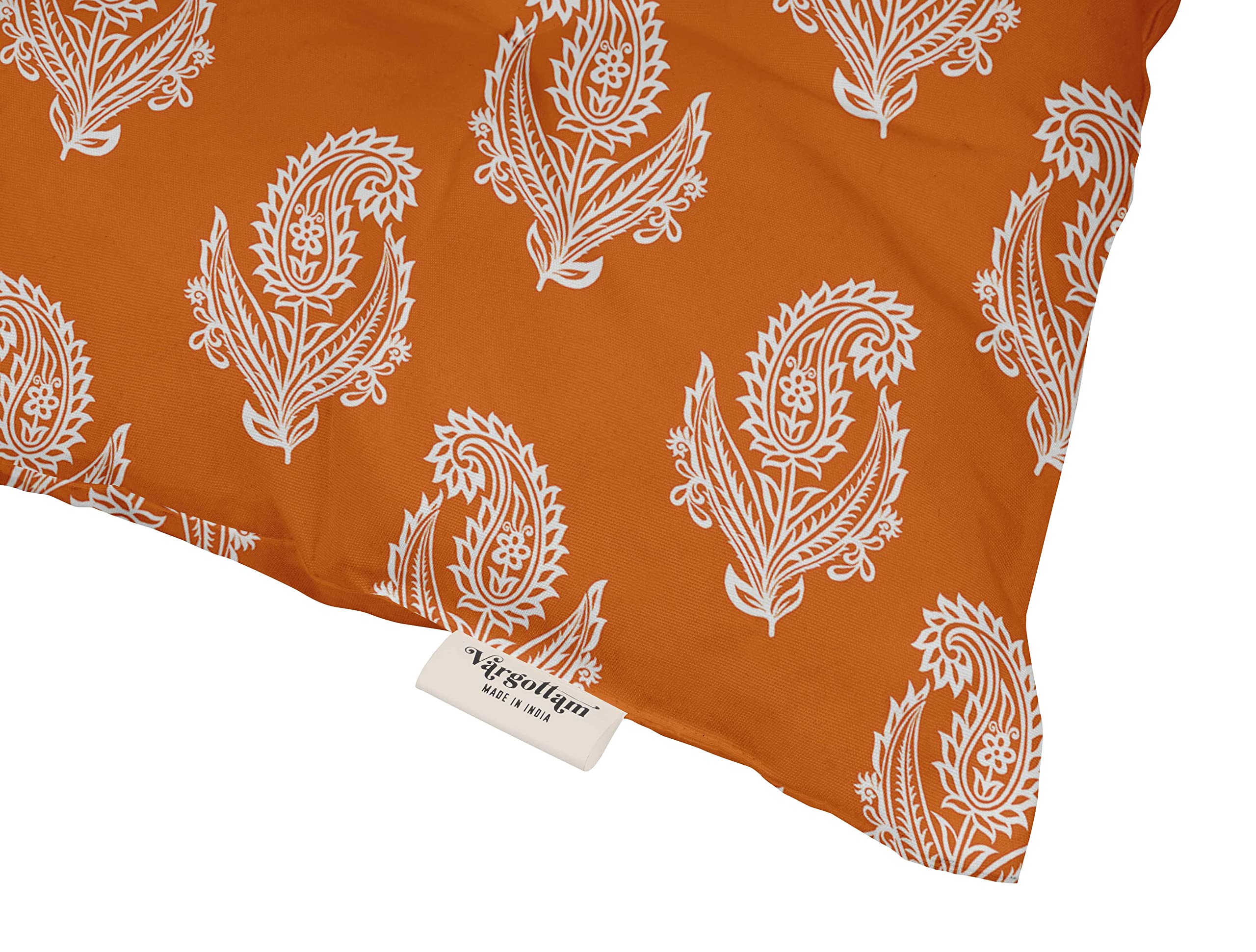 Water Resistant Indoor/Outdoor Tufted Square Patio Cushion Set of 2 - 19-inch Orange Asian Block Paisley Printed Seat Cushions for Garden, Poolside & Deck Furniture | Weatherproof Outdoor Pillows