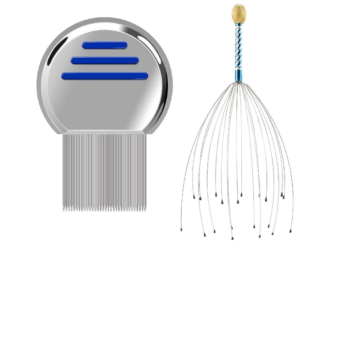Stainless Steel Lice Comb & Head Massager Set for Effective Lice Treatment - 2-Piece Scalp Care Kit for Kids & Adults - Perfect for Home Use and Salon Treatments