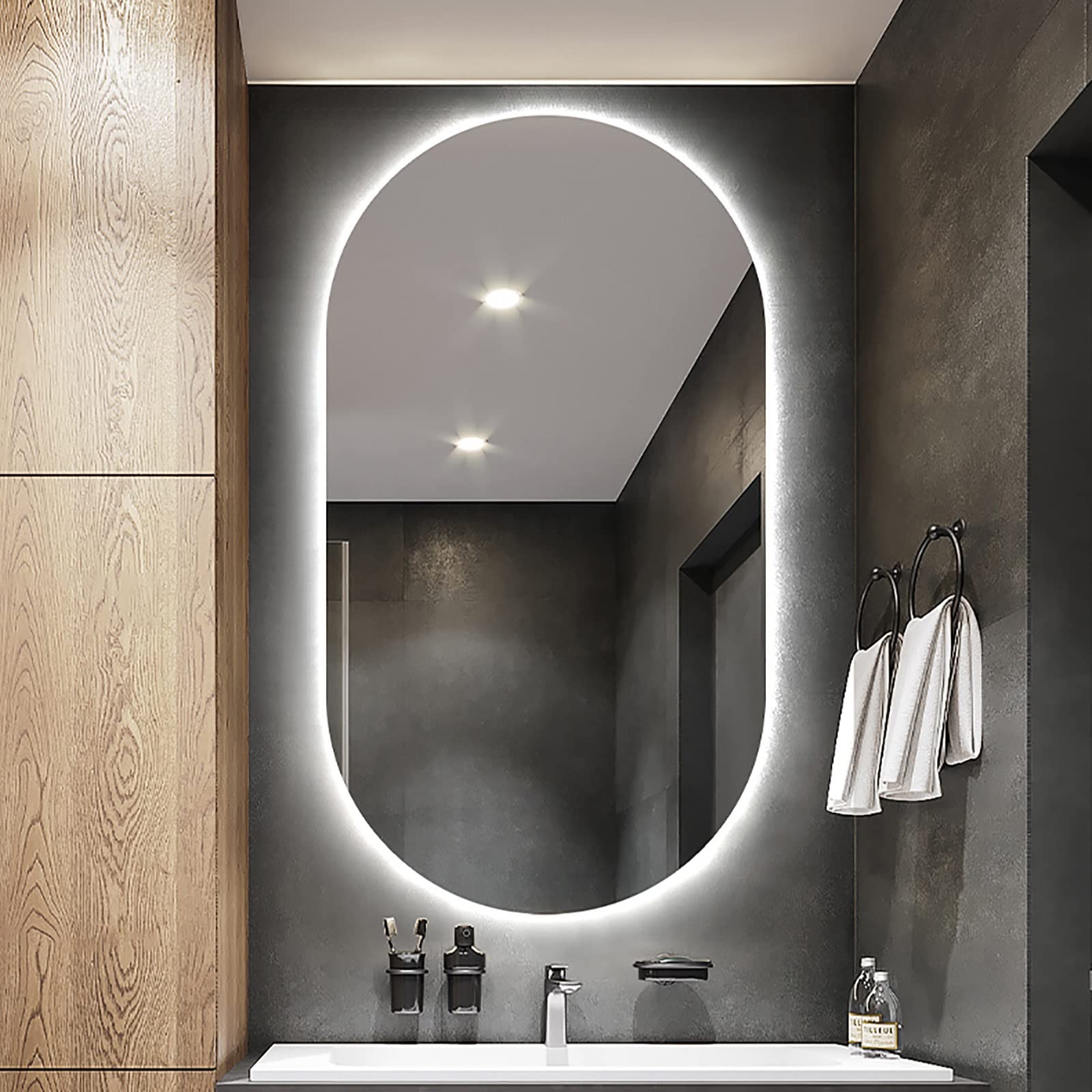 DRSM LED Backlit Oval Wall Mirror - 50x80cm/20x32in Bathroom Makeup Mirror with White Light - Perfect for Vanity, Hallway & Modern Home Decor