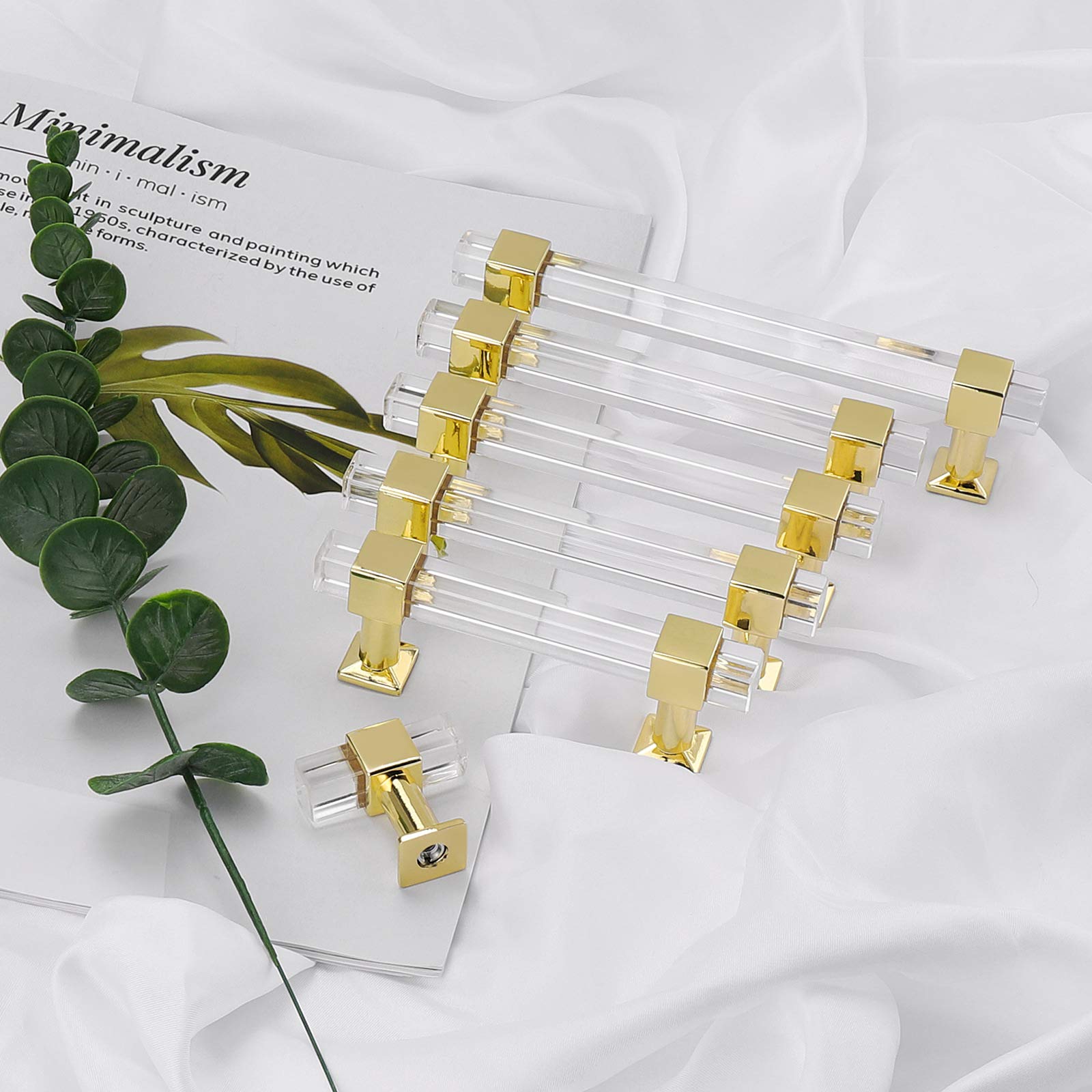 Mengico 25 Pack Gold Cabinet Knobs - Elegant Kitchen Cabinet Pulls with Lucite Crystal Drawer Handles - Perfect for Modern Cabinets, Dressers & Furniture Upgrades