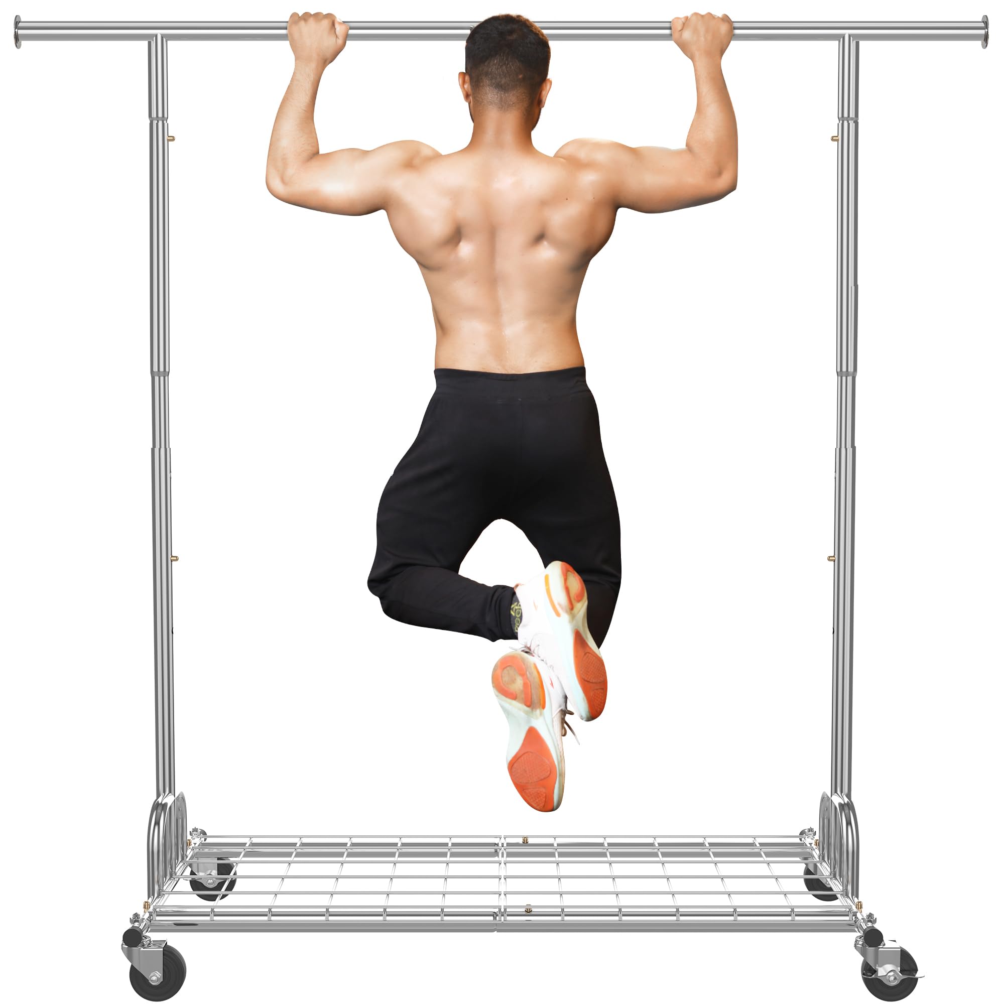 Heavy Duty Rolling Clothes Rack - Adjustable Height Metal Garment Rack with Wheels for Commercial Use | I-Type Clothing Rack for Retail Stores, Boutiques, Laundry Rooms & Home Organization
