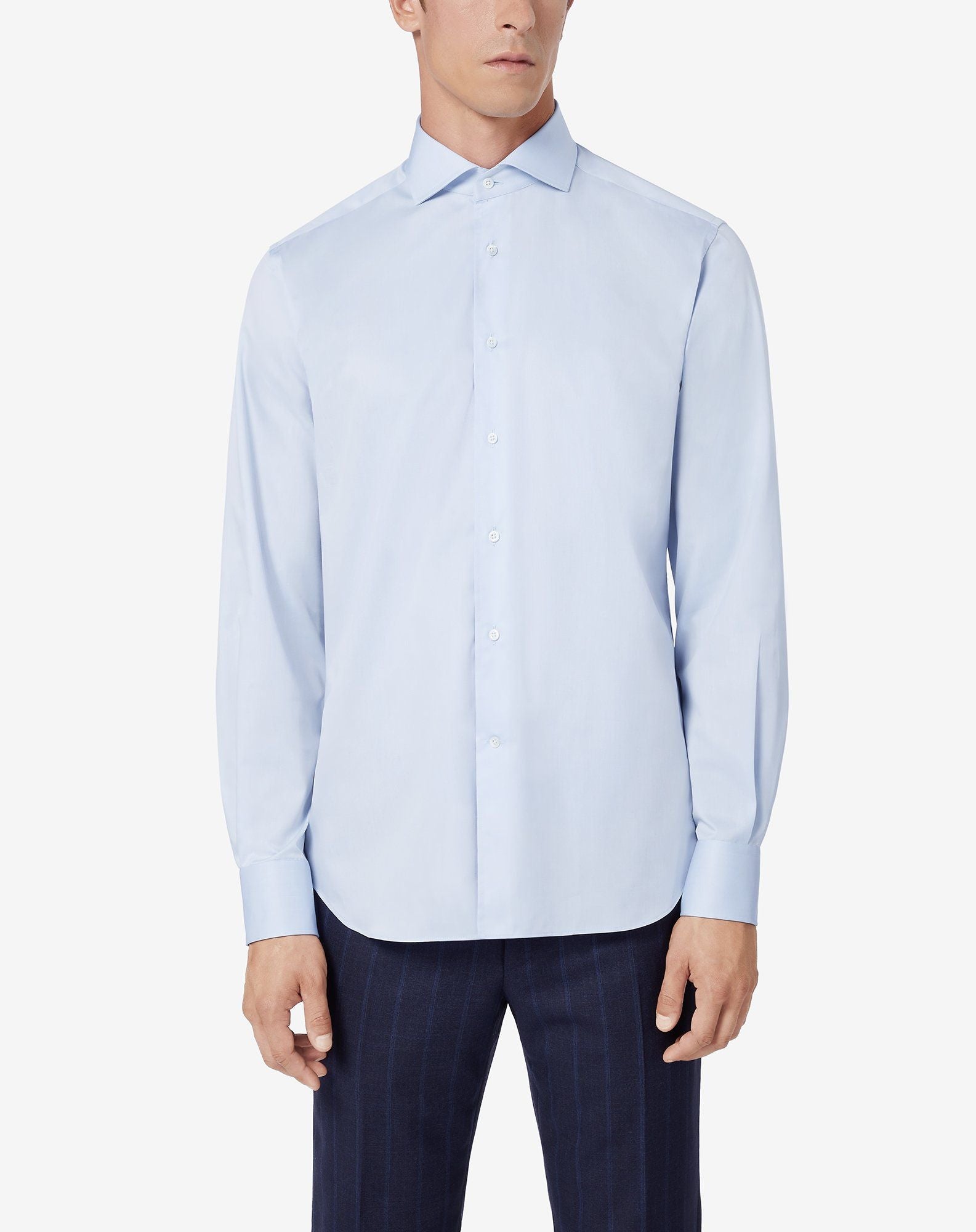 Premium Corneliani Cotton Fine Twill Dress Shirt for Men - Sky Blue | Business Casual & Formal Wear | Office, Wedding & Special Occasions
