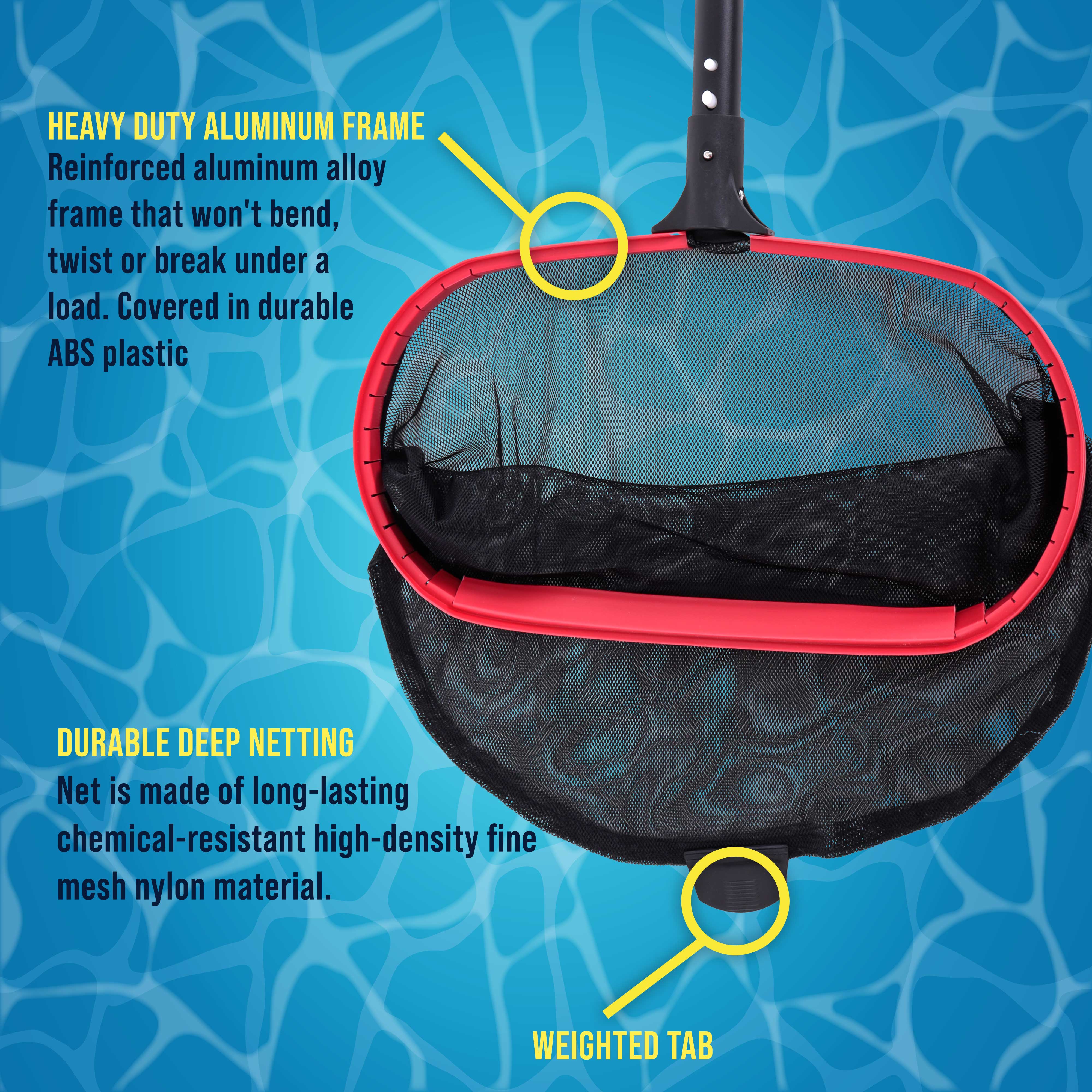 Professional Deluxe Swimming Pool Leaf Skimmer Rake with Deep Net Bag | Heavy Duty Reinforced Aluminum Frame | EZ Clip Handle | Ideal for Pool Cleaning & Maintenance