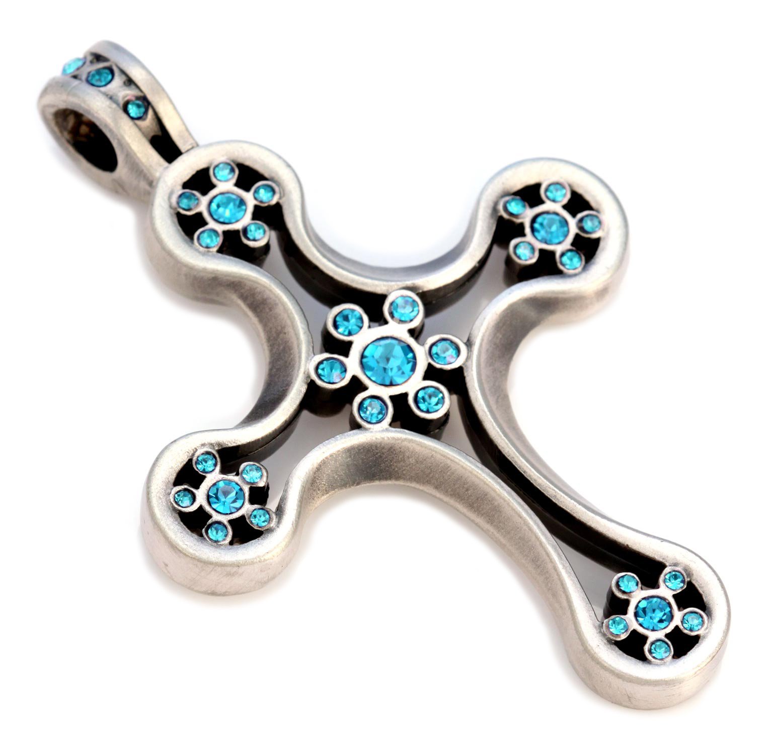 Domremy Cross Pendant Necklace with Genuine Light Blue Crystals (CR35 Light Blue) - Perfect for Religious Gifts, Baptisms & Everyday Elegant Jewelry