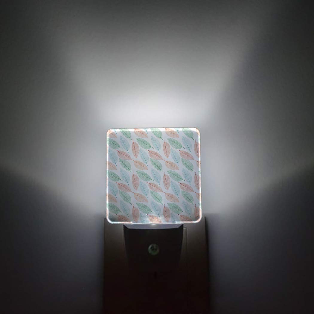 LED Night Light Plug in with Auto Sensor - Multi-Color Leaves Pattern Wall Light for Bathroom, Bedroom, Hallway - Square Dimmable Night Lights for Kids & Adults (Perfect for Nighttime Safety & Decor)