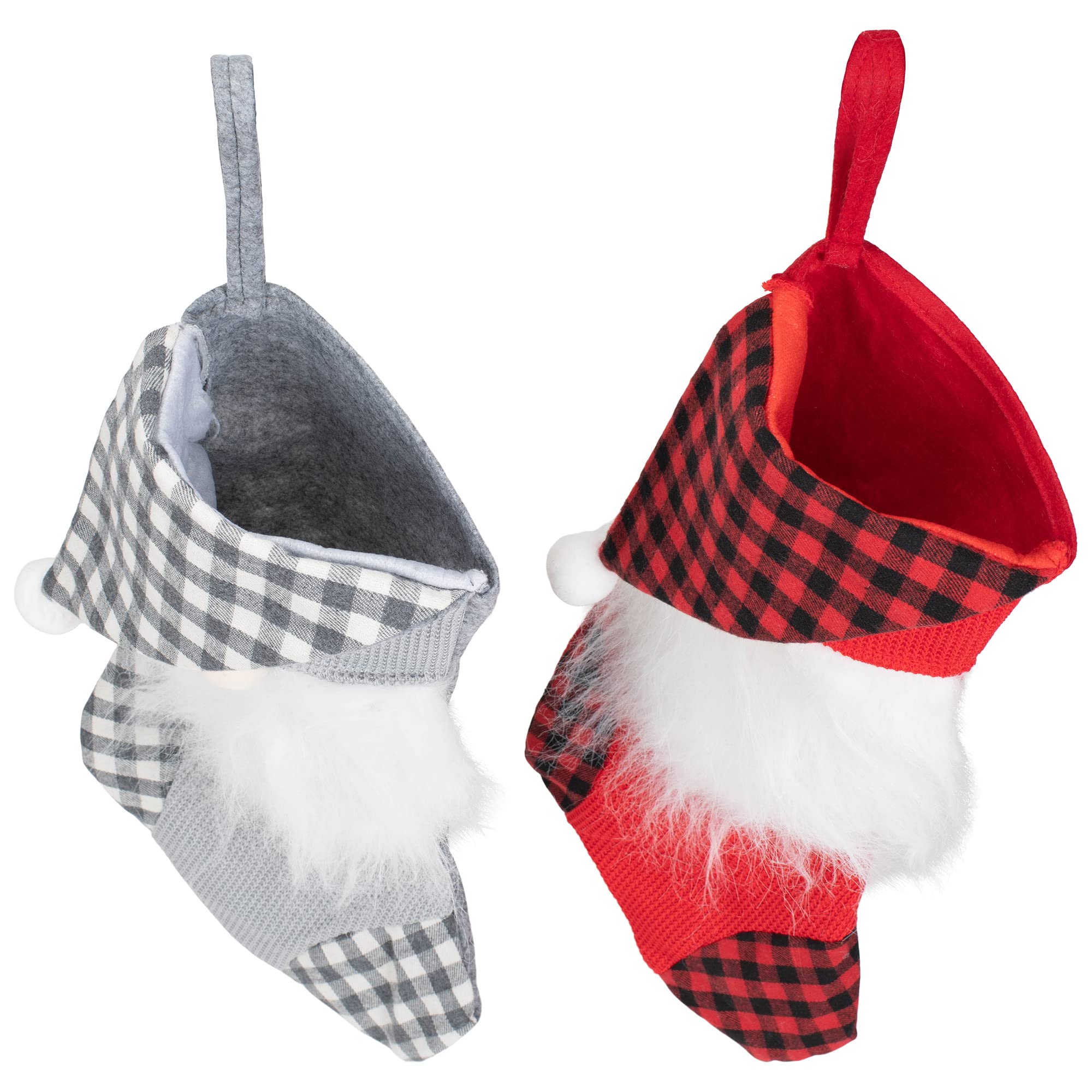 Buffalo Check Gnome Christmas Stockings Set of 2 - 18-inch Festive Holiday Decorations - Red and Black Plaid Polyester Stockings for Fireplace Mantel, Gift Exchange & Christmas Tree Decor