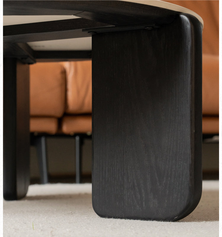 Solid Oak Wood Modern Round Coffee Table - Rustic Farmhouse Living Room Centerpiece for Home Decor