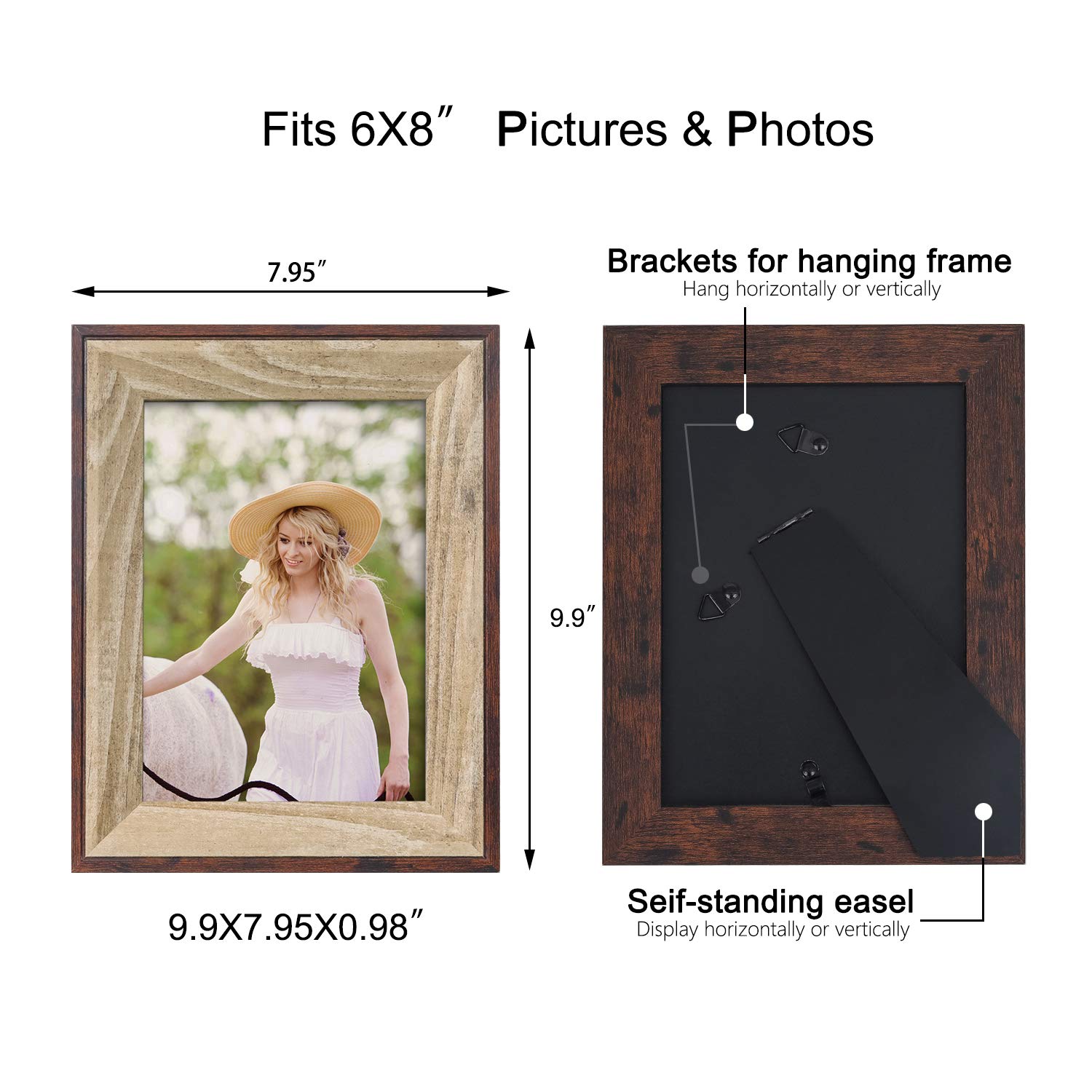 Asense 6x8 Inch Wood Picture Frame - Decorative Tabletop & Wall Mount Photo Display for Home, Office, and Gift Giving
