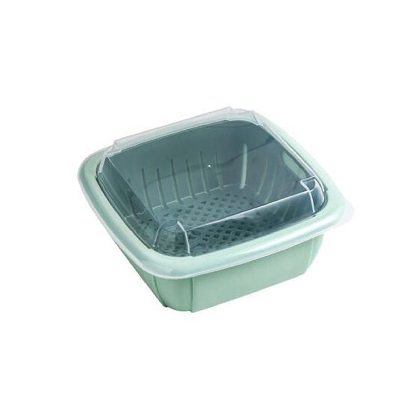 Double Layer Plastic Vegetable & Fruit Washing Basket with Cover - Multifunctional Kitchen Storage Container for Fresh Produce - Perfect for Washing, Draining, and Organizing Fruits & Vegetables in Your Refrigerator