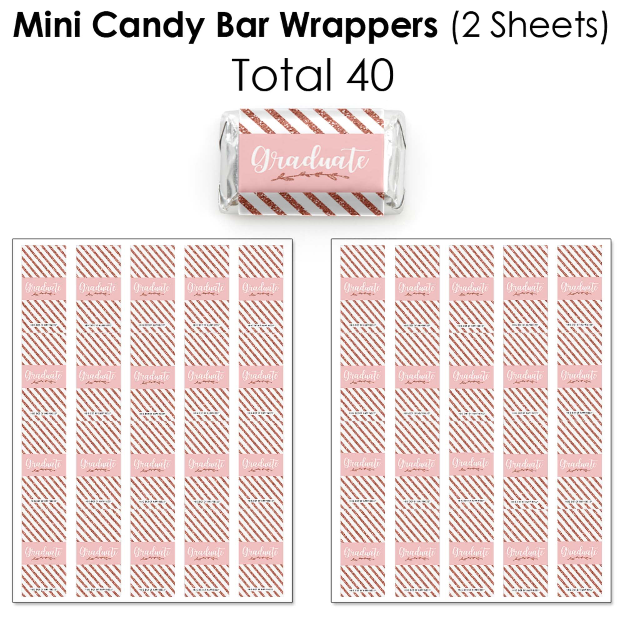 Rose Gold Graduation Candy Wrappers & Stickers Kit - 304pcs for 2025 Grad Party Favors, Decorations, and Sweet Treats | Perfect for Graduation Celebrations, Candy Buffets, and DIY Party Decor