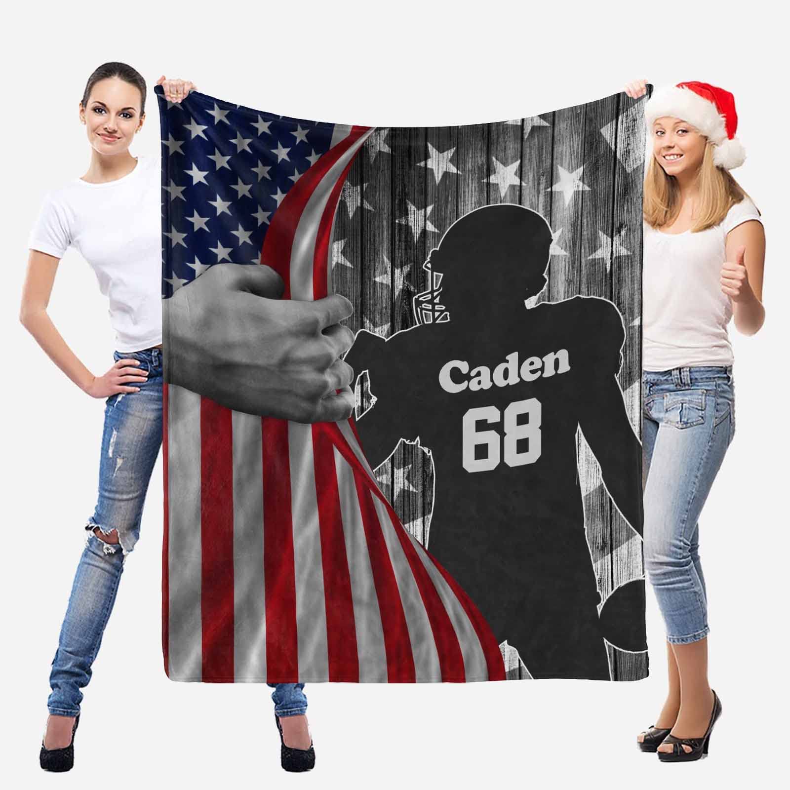 Personalized American Football Blanket for Son, Grandson, or Dad - Custom Name & Team Number - 40x50 Inches Soft Throw - Perfect for Couch, Bed, or Game Day Gifts