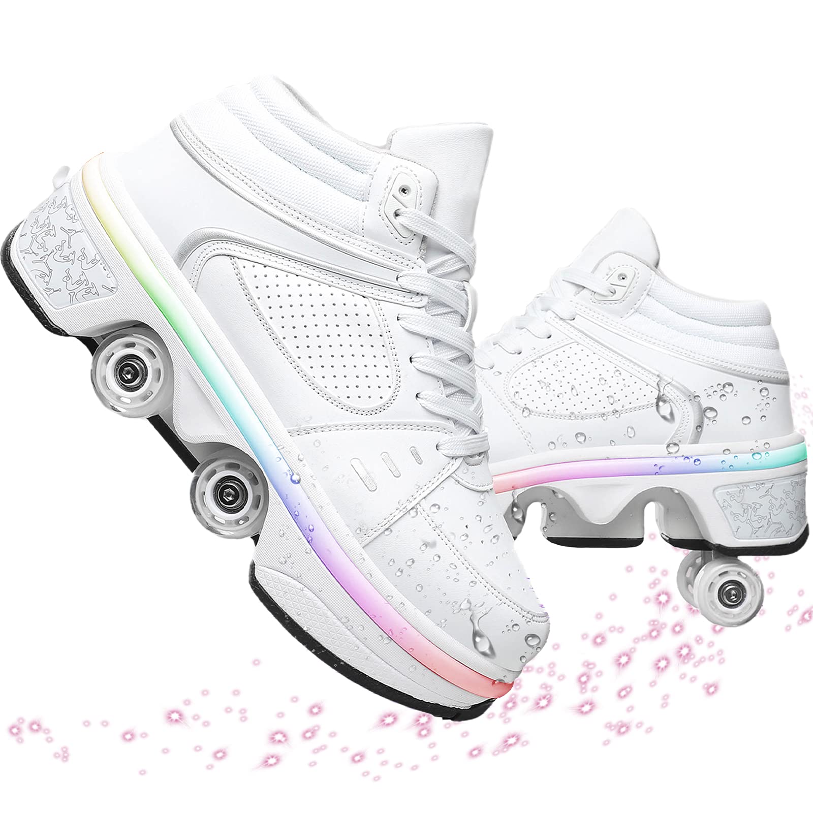 NNZZY 2-in-1 Transformable Roller Skates - Multifunctional LED Sports Shoes with 4 Modes & USB Rechargeable Hidden Wheels for Adults & Kids | Perfect for Outdoor Skating, Fitness & Night Activities