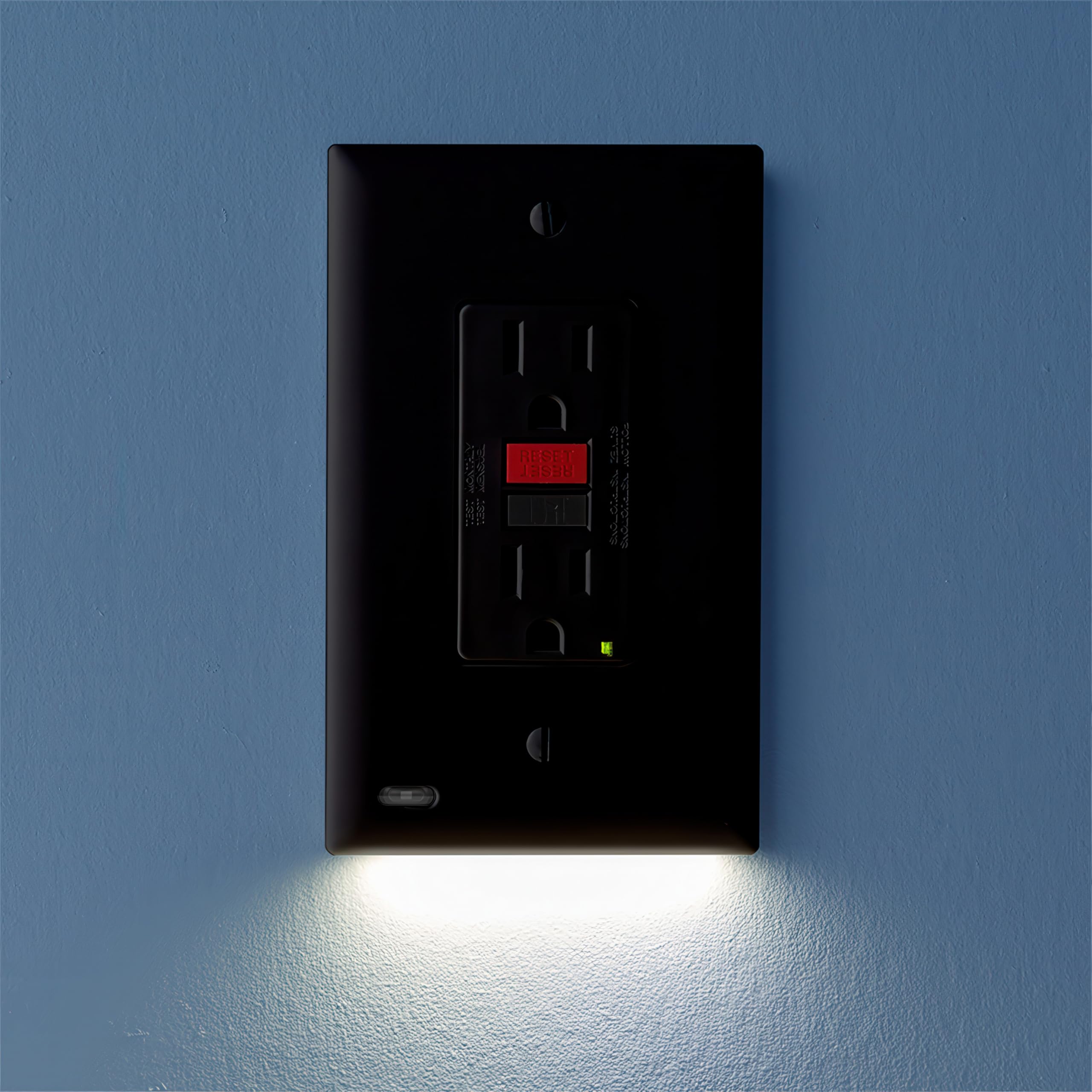 SnapPower 10 Pack GuideLight 2 GFCI Outlet Cover with LED Night Light - Auto On/Off Sensor - Replacement for Plug-in Night Lights - Electrical Receptacle Wall Plate (Black) - Perfect for Hallways, Bathrooms & Bedrooms at Night