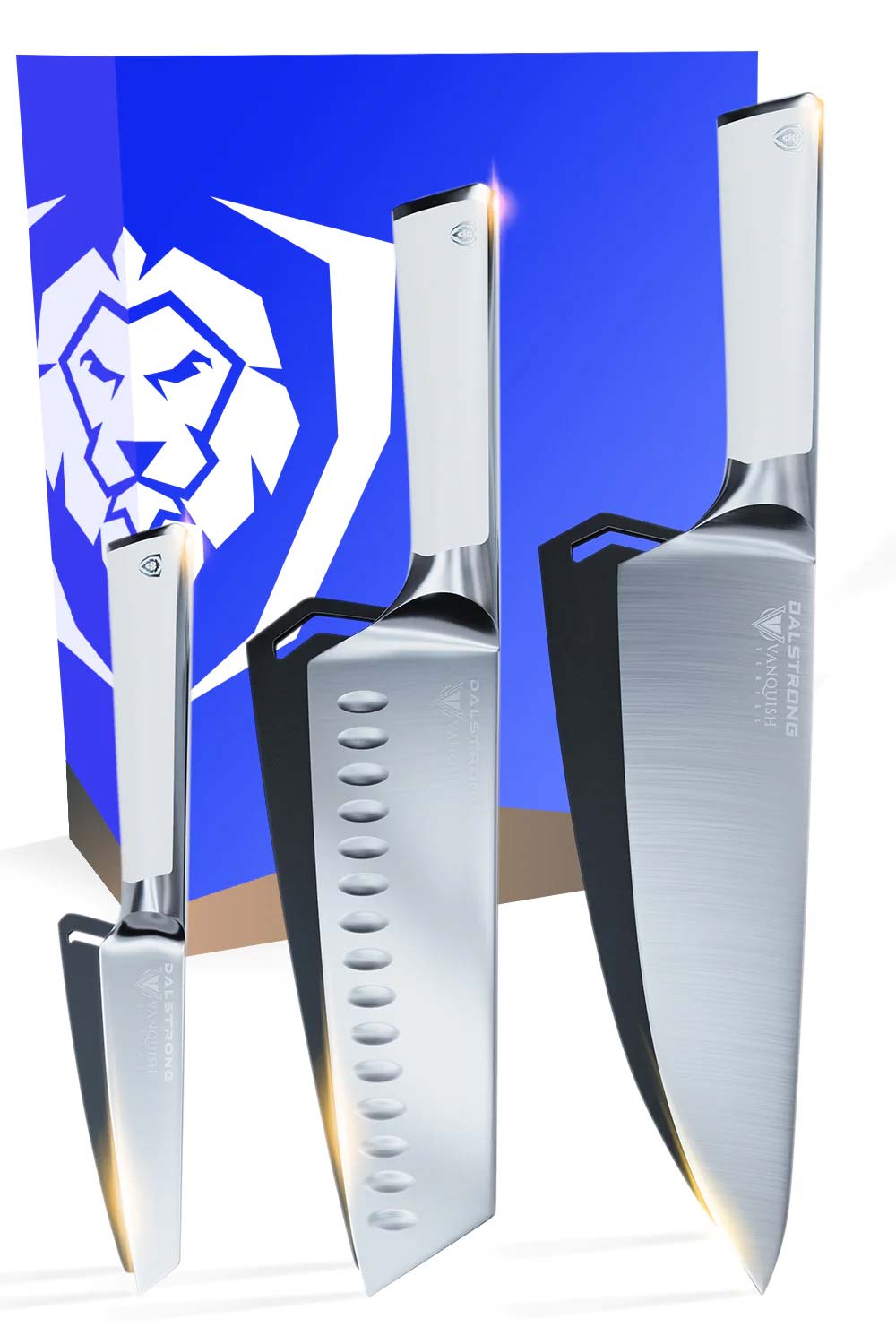 Premium 3-Piece Knife Block Set with White Handle - Vanquish Series | NSF Certified | Dalstrong | Perfect for Home Chefs & Professional Kitchens